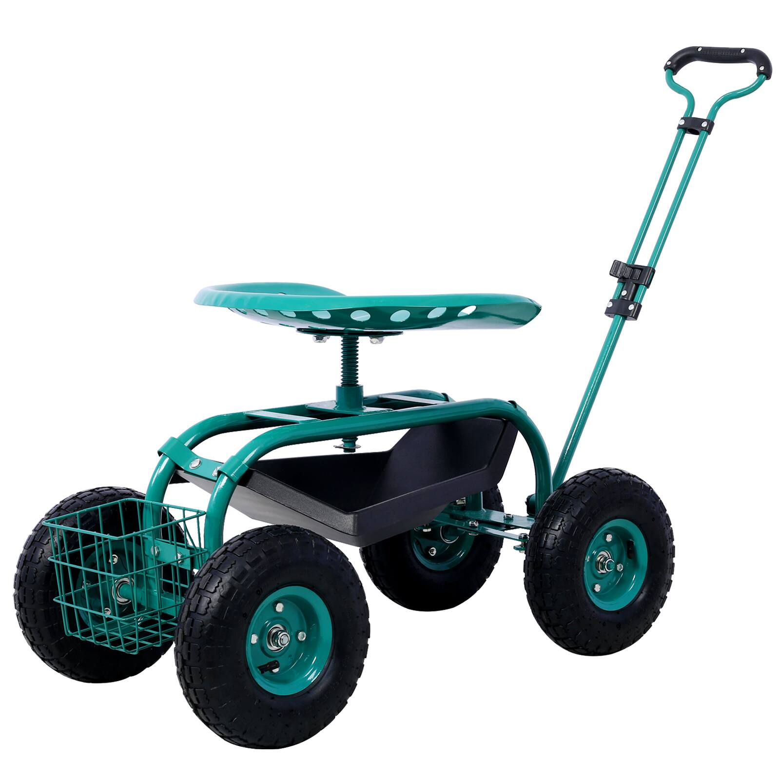 Front. TinyHomie - Rolling Garden Scooter Garden Cart Seat with Wheels and Tool Tray 360 Swivel Seat Green - Green.