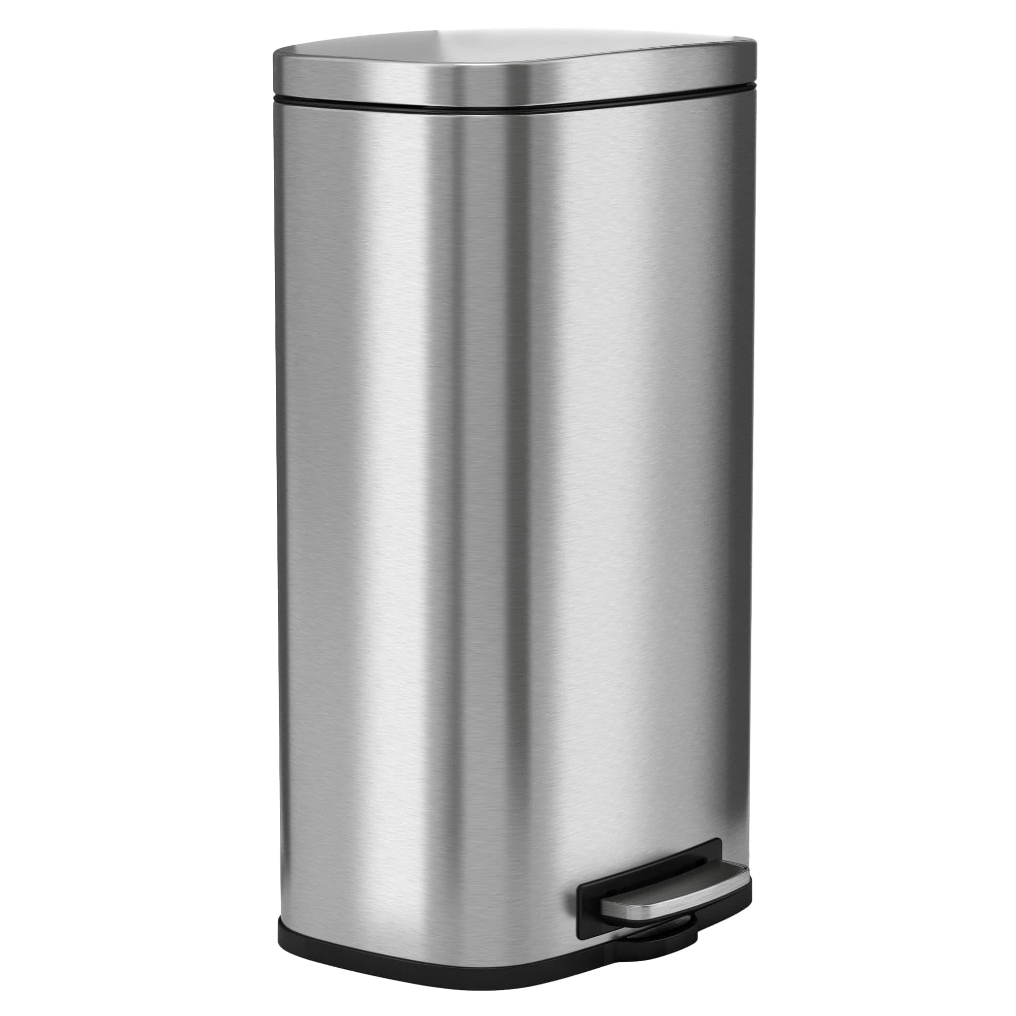 HLS Commercial - Fire-Resistant Step Pedal Trash Can, 8 gal, Plastic/Stainless Steel, Silver