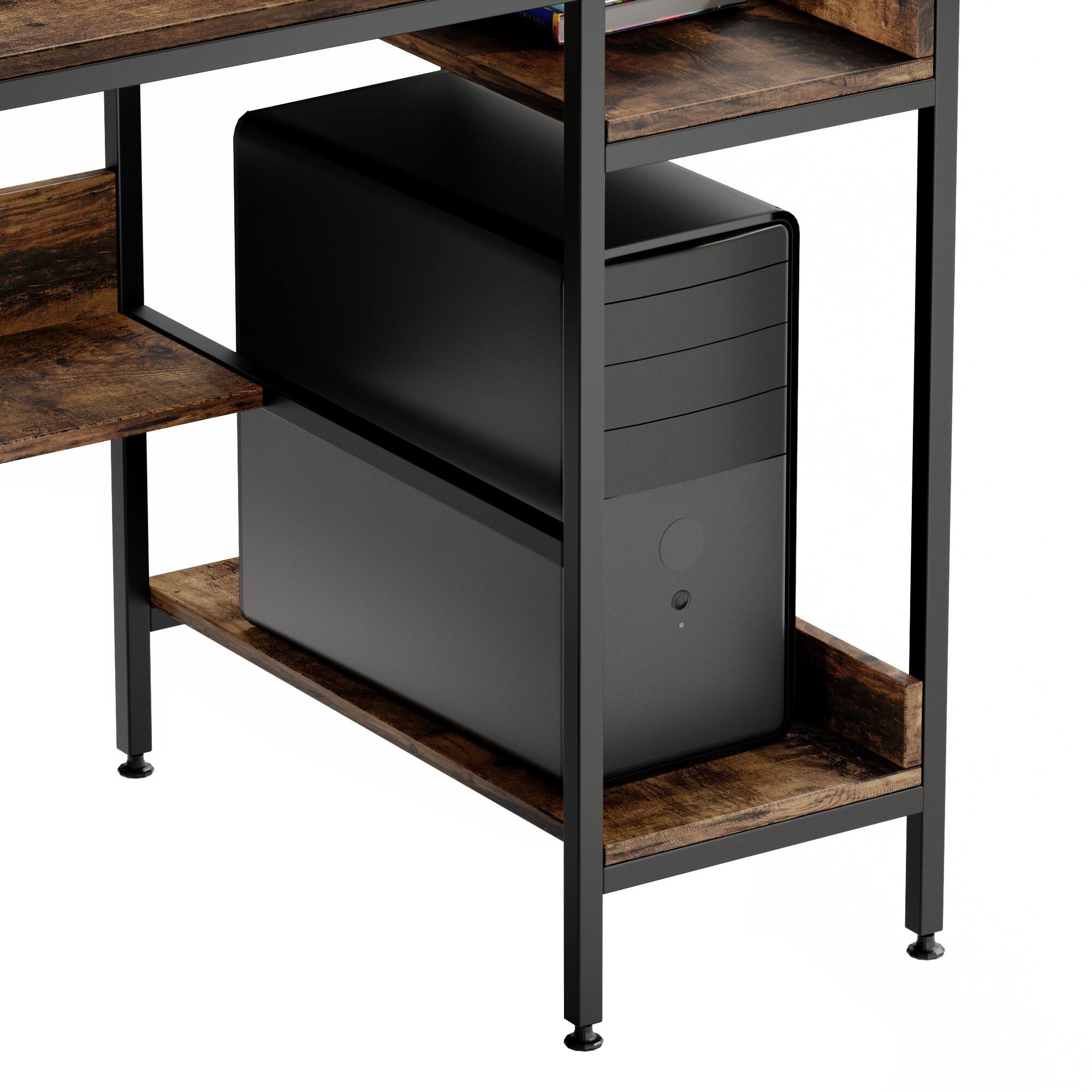 Alt View 11. Bestier - Reversible Computer Desk with Storage Shelves - Rustic Brown.