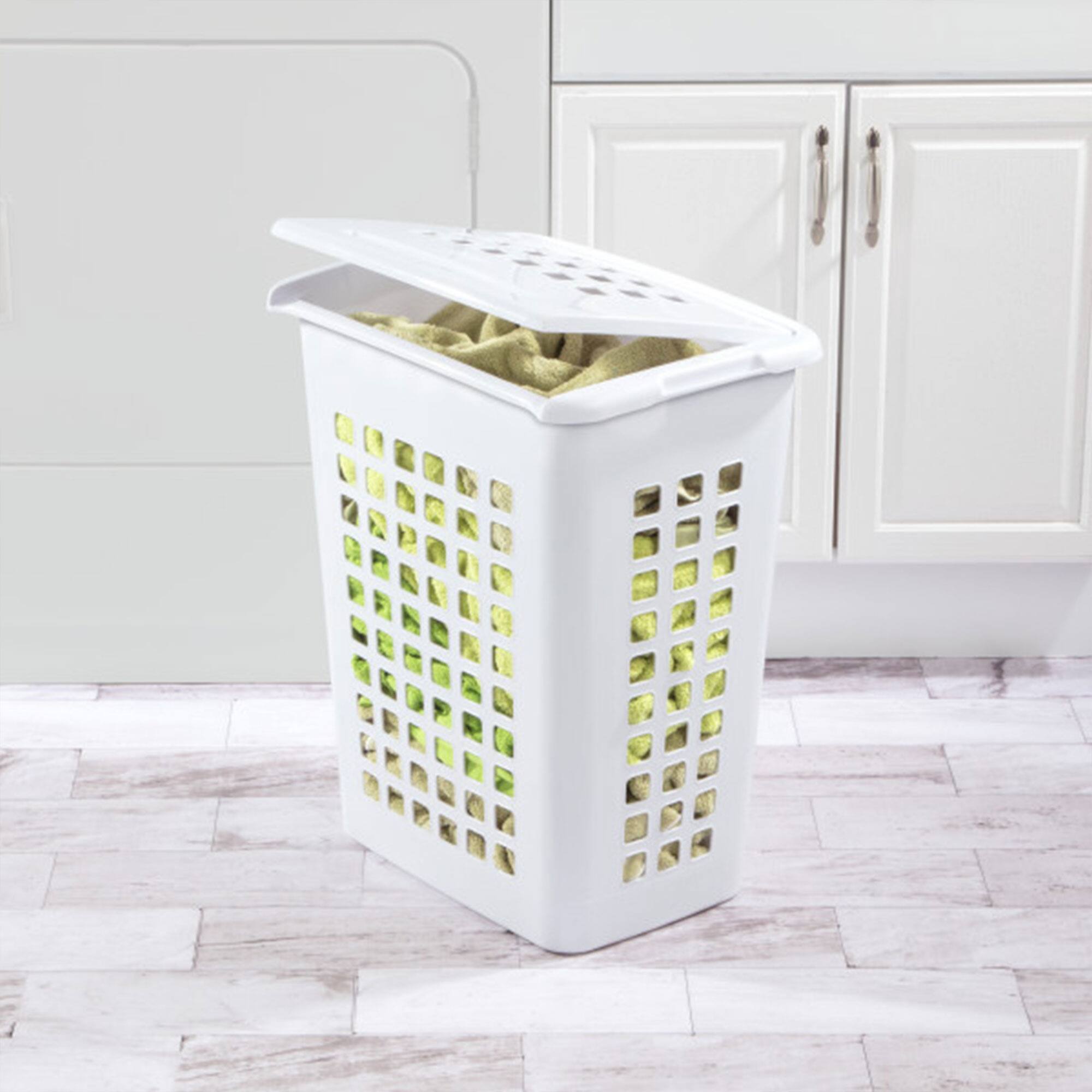 Alt View 5. Sterilite - Sterilite Rectangular LiftTop Plastic Laundry Hamper Basket Bin w/ Lid (12 Pack) - White.