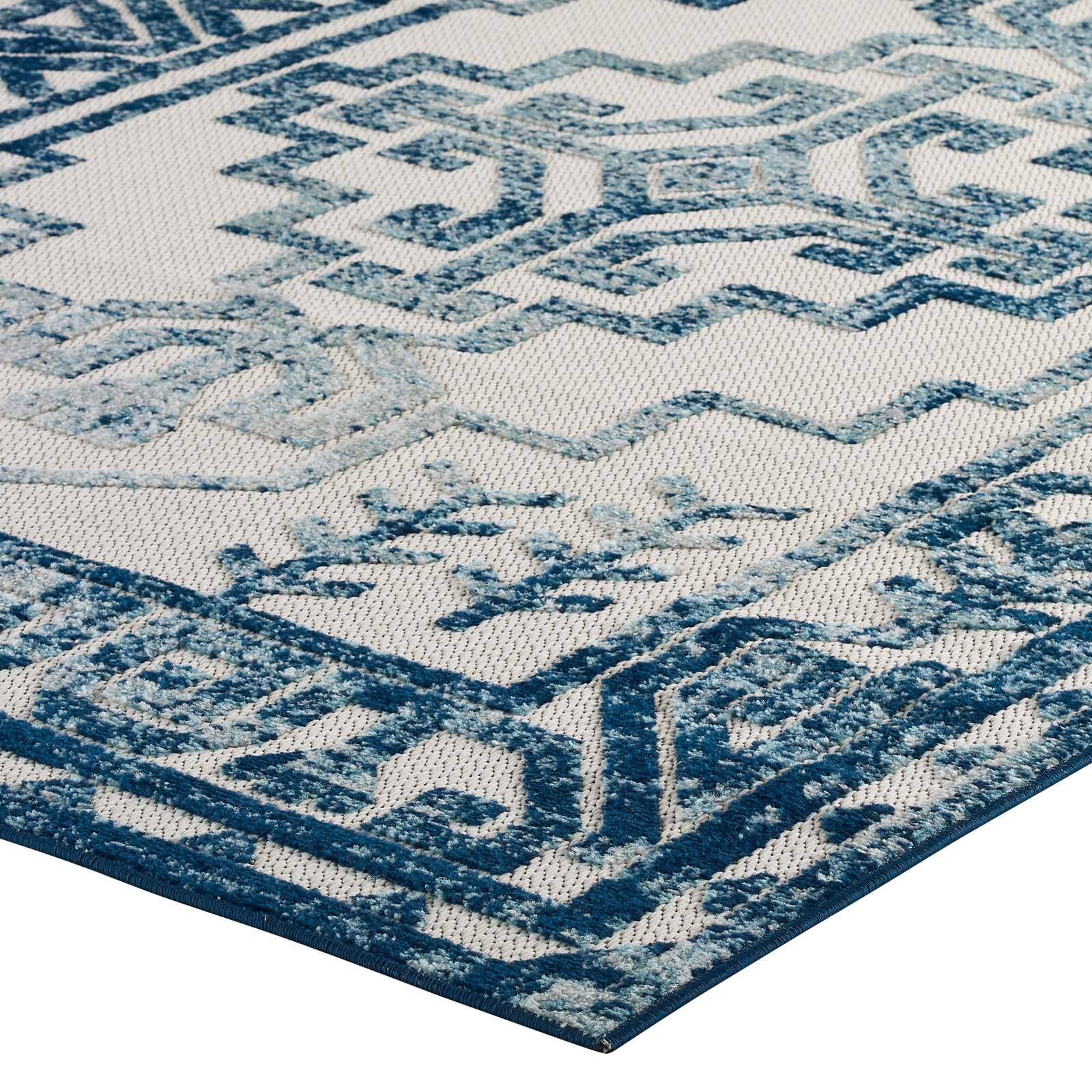 Alt View 4. Modway - Reflect Nyssa Distressed Geometric Southwestern Aztec Indoor/Outdoor Area Rug - Ivory and Blue.