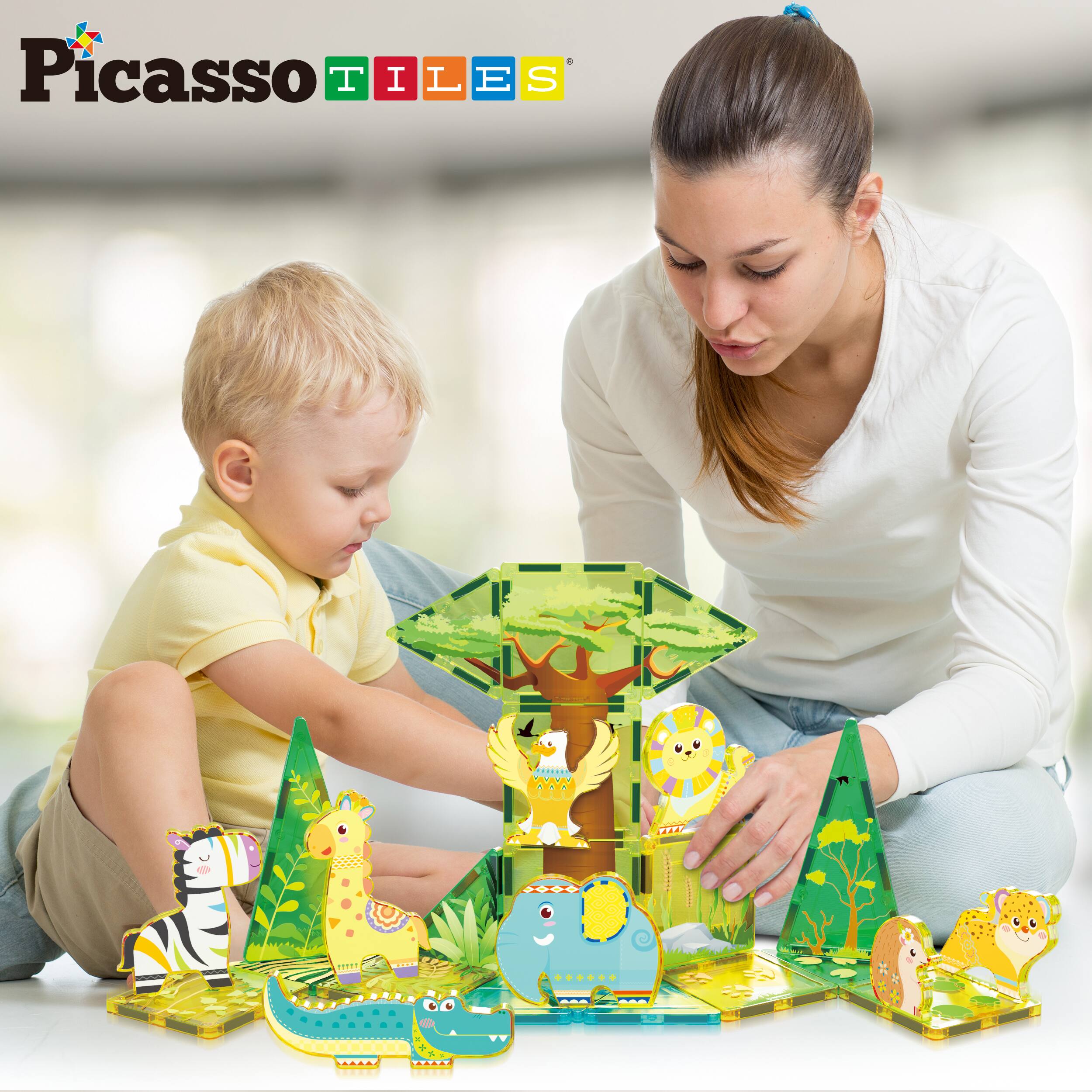 PicassoTiles PICASSO TILES Magnetic Tiles for Kids – Safari Animals ...