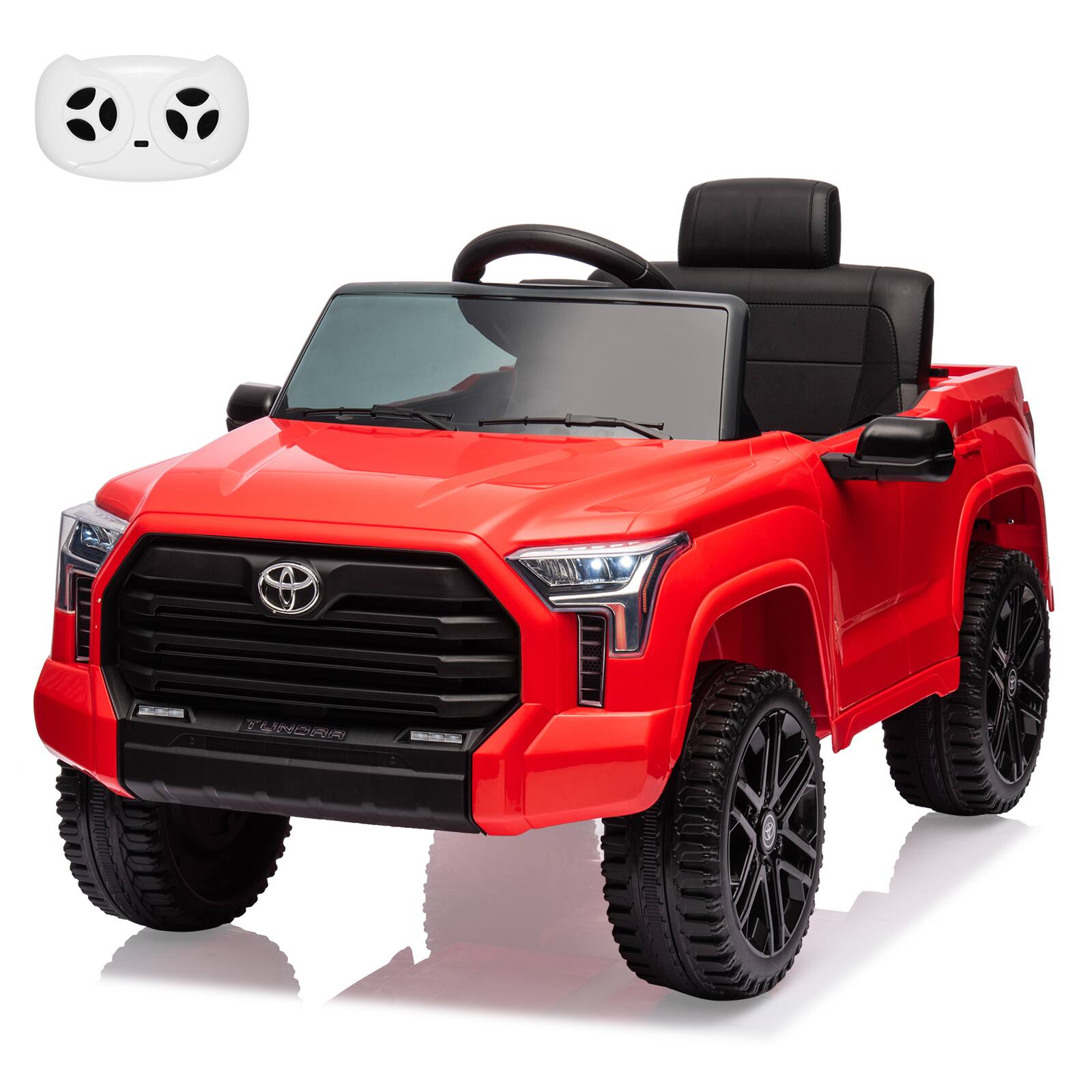 Qeetex - 12V Licensed Toyota Tundra Kids Ride On Truck, Electric Car w/Remote, LED Lights, 3 Speeds - Red