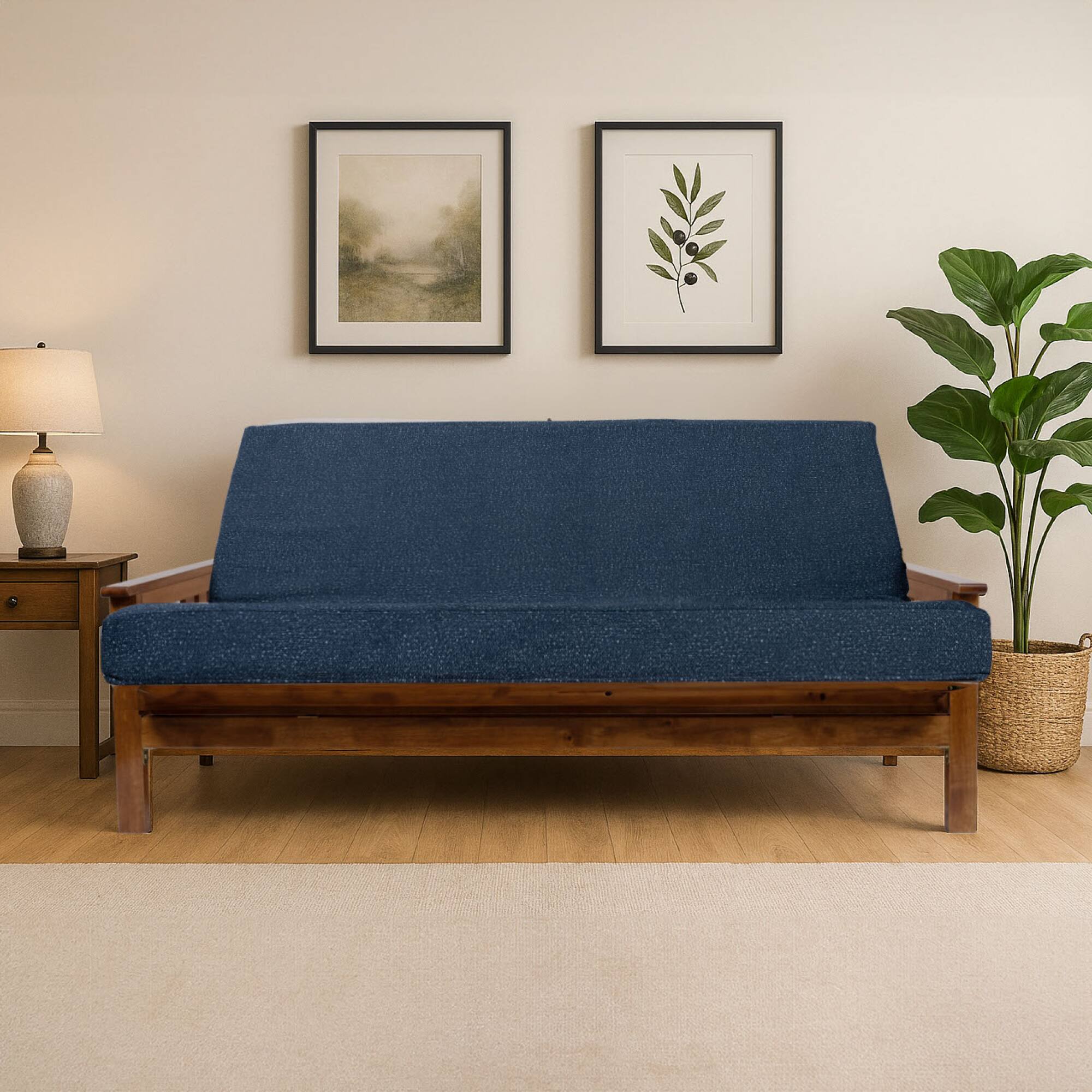 Left. GOODSILO - Full XL Premium Memory Foam Infused Futon Mattress with Washable Cover – Foldable Comfort for Sofa Beds - Denim+Brown.