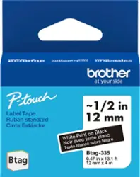 Brother - P-touch Btag BTAG335 White on Black Label Tape, 1/2" x 13.1' (12mm x 4m) - Front_Zoom