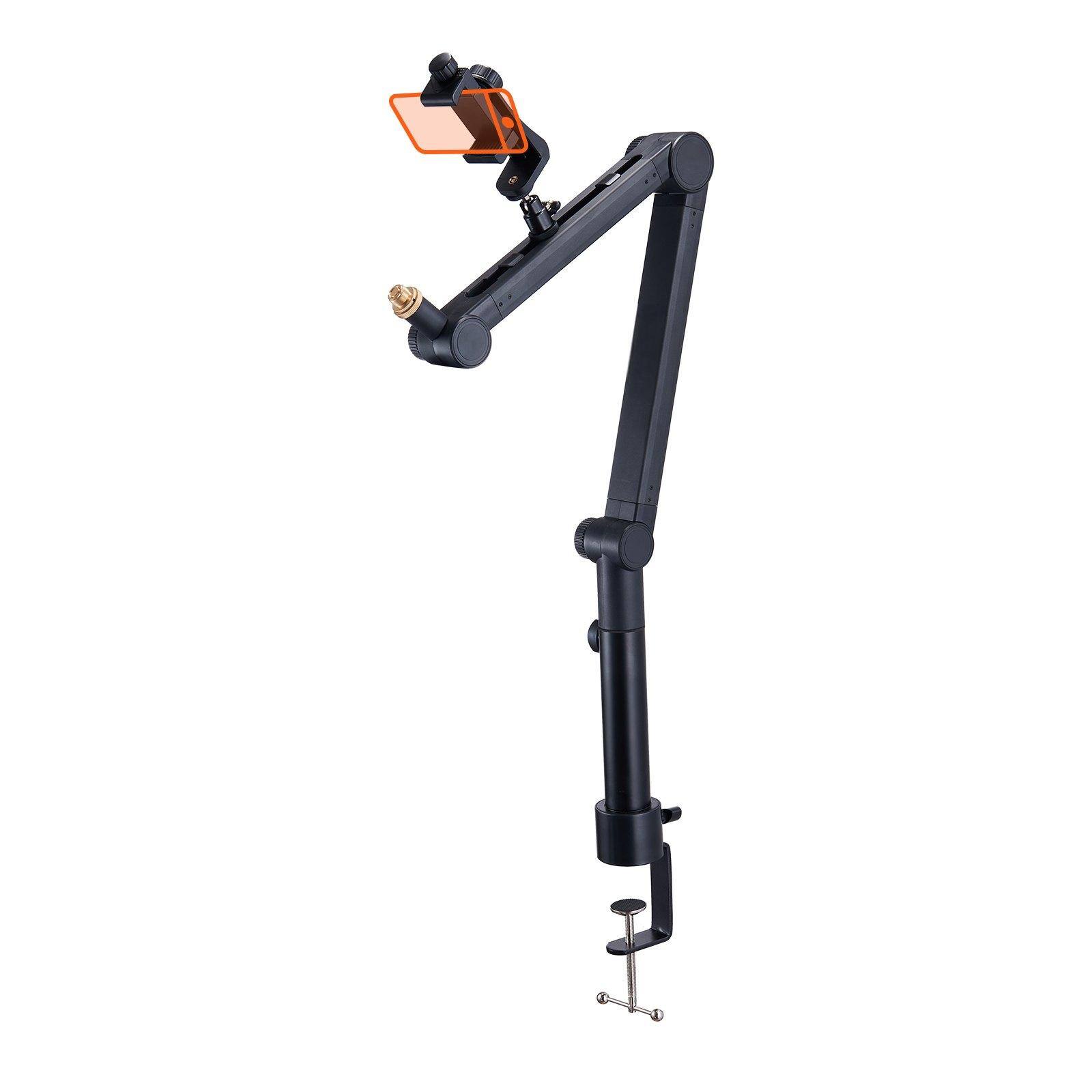 Front. Glintex - Microphone Boom Arm, 360° Adjustable Mic Stand with Desk Mount, Headset Hook and 3/8''–5/8'' Adapter for Recording.