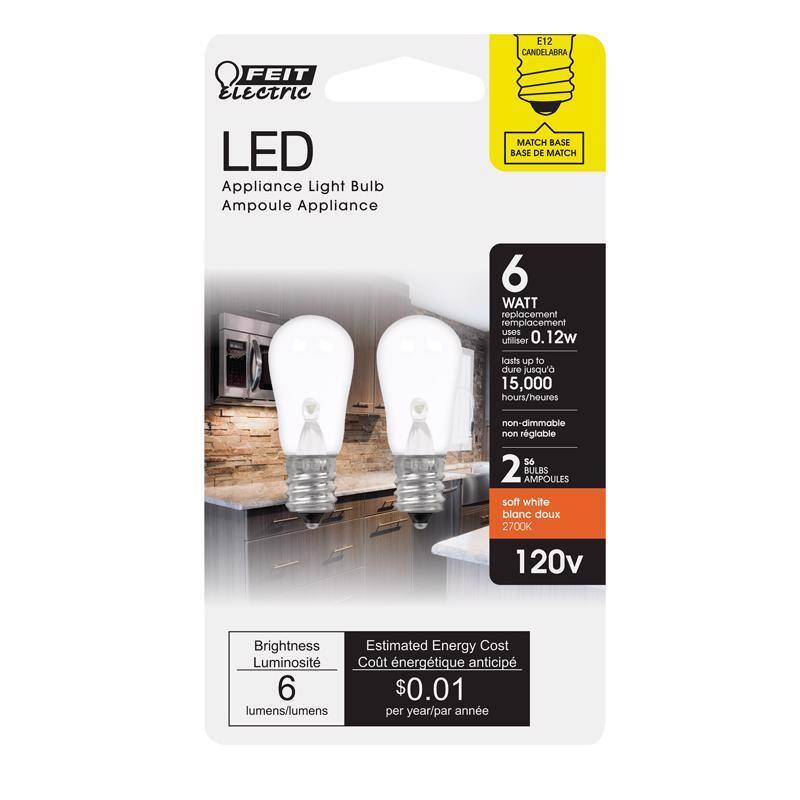 FEIT ELECTRIC - S6 E12 (Candelabra) LED Bulb Soft White 6 Watt Equivalence 2 pk