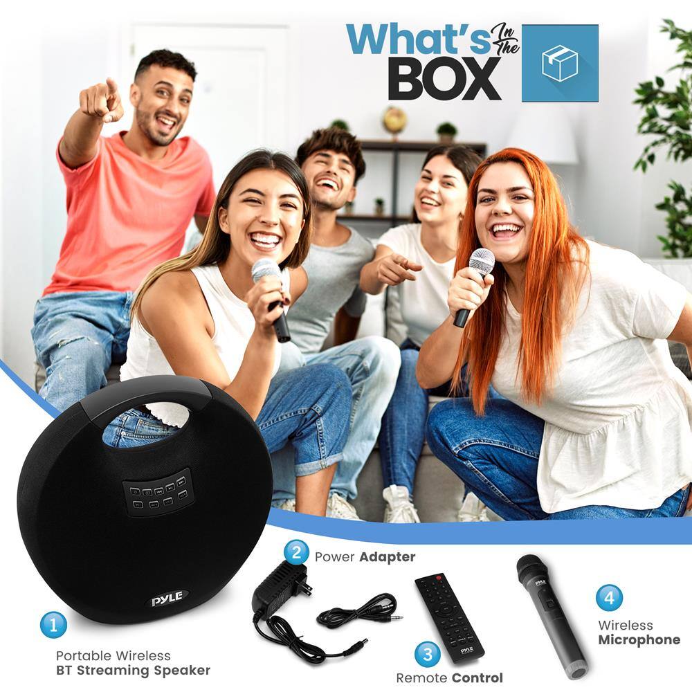 What's In The BOX

1. Portable Wireless BT Streaming Speaker
2. Power Adapter
3. Remote Control
4. Wireless Microphone