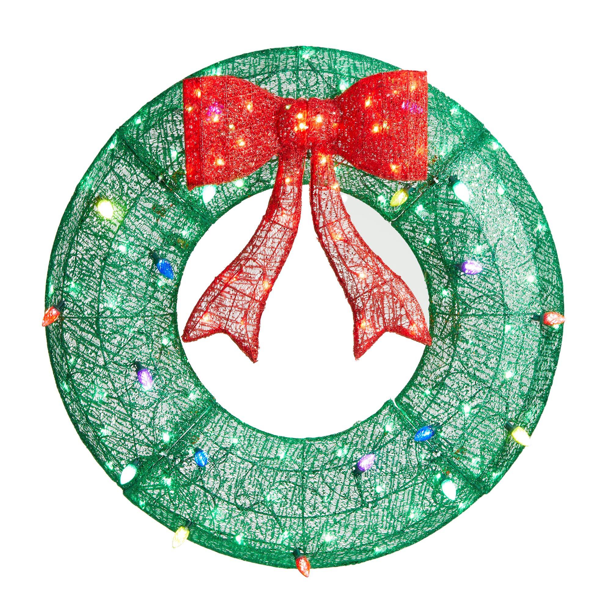 Angle. Glitzhome - 35.5"H Lighted 3D Mesh Wreath with 130 LED Lights (KD) - Green.