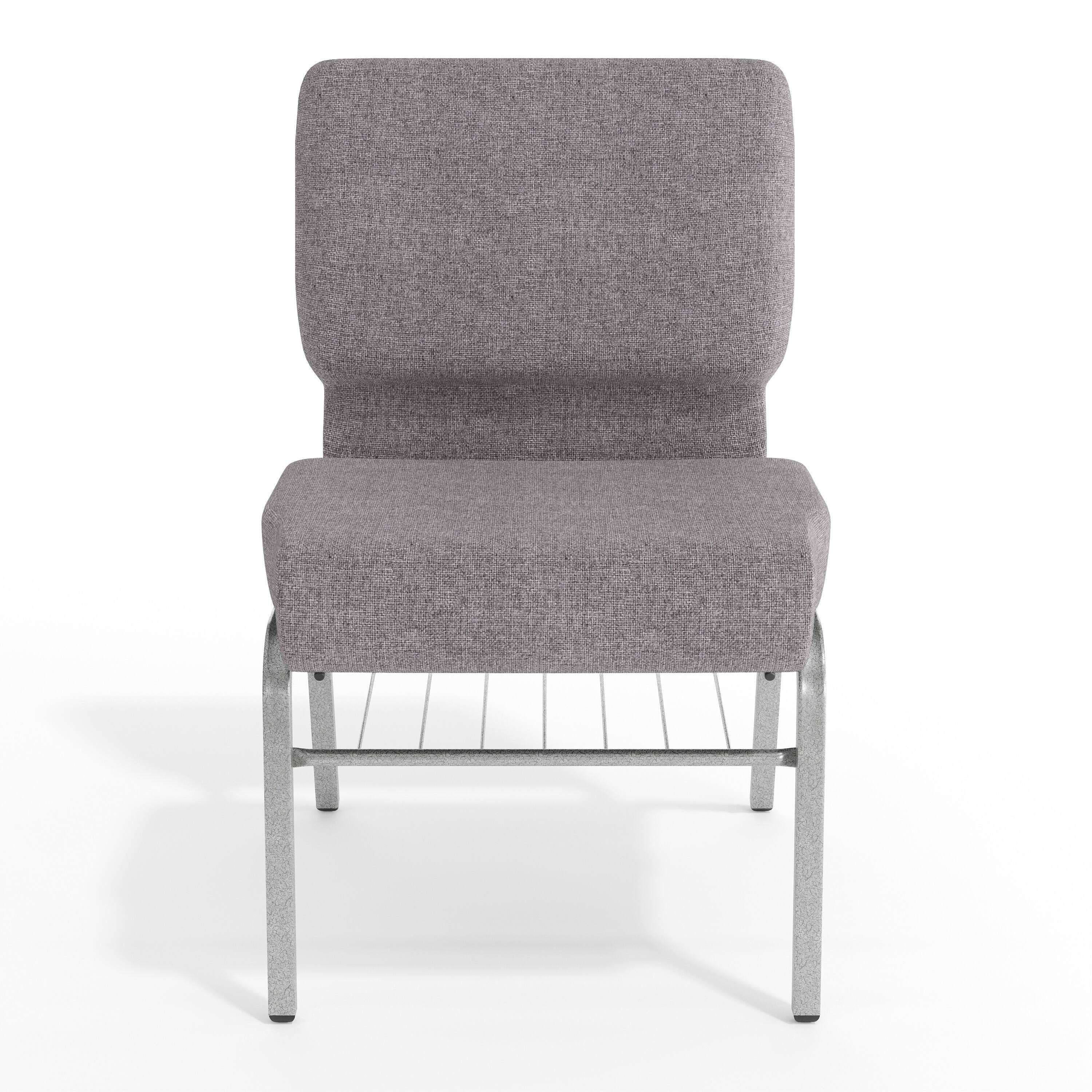 Alt View 9. Emma + Oliver - 21"W Church/Reception Guest Chair with Book Rack - Gray Fabric/Silver Vein Frame.