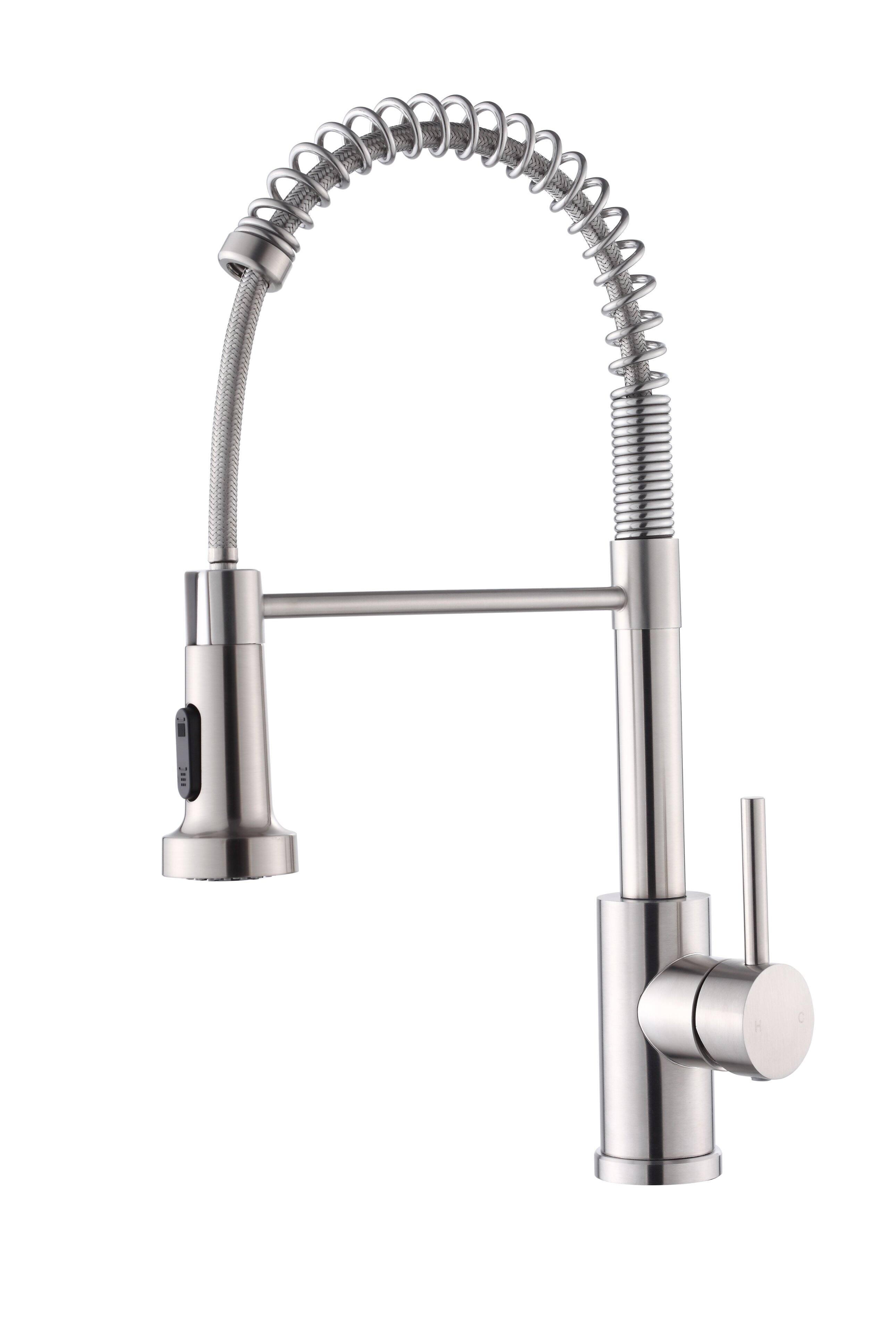 Front. APRILSOUL - Kitchen Faucet with Pull Down Sprayer Industrial 1 Handle 1 Hole Or 3 Hole Faucet Sinks Stainless Steel Brushed Nickel - Brushed Nickel.