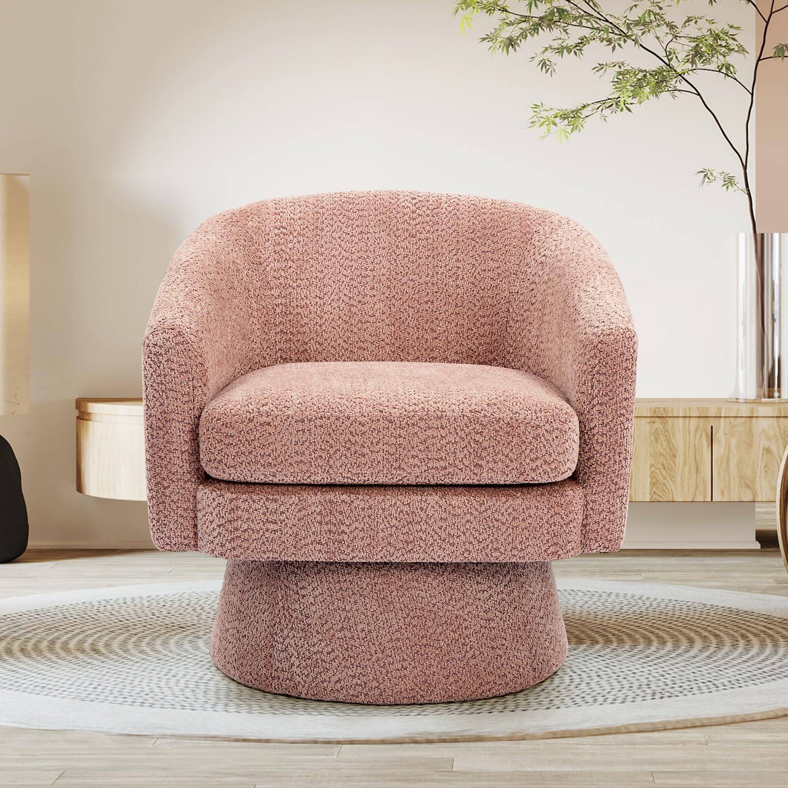 Alt View 4. Babevy - 360°Swivel Accent Chair with Arms,Cozy Round Chenille Fabric and Soft Cushion Arm Chair - Pink.