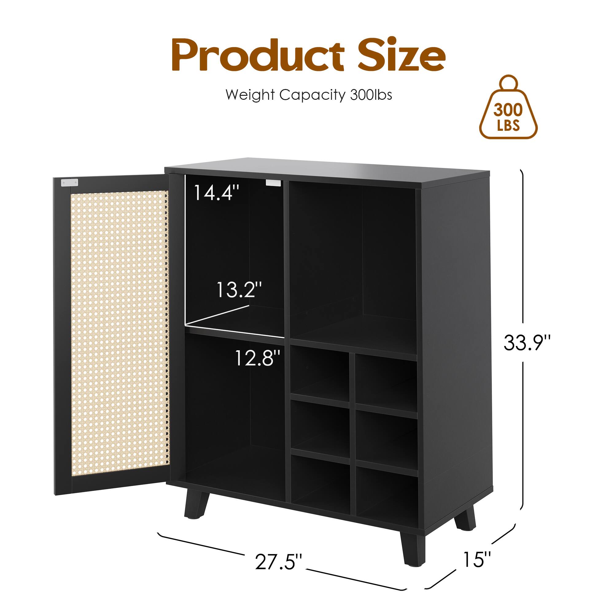 Product Size  
Weight Capacity 300lbs  
300 LBS  
14.4"  
13.2"  
12.8"  
33.9"  
27.5"  
15"