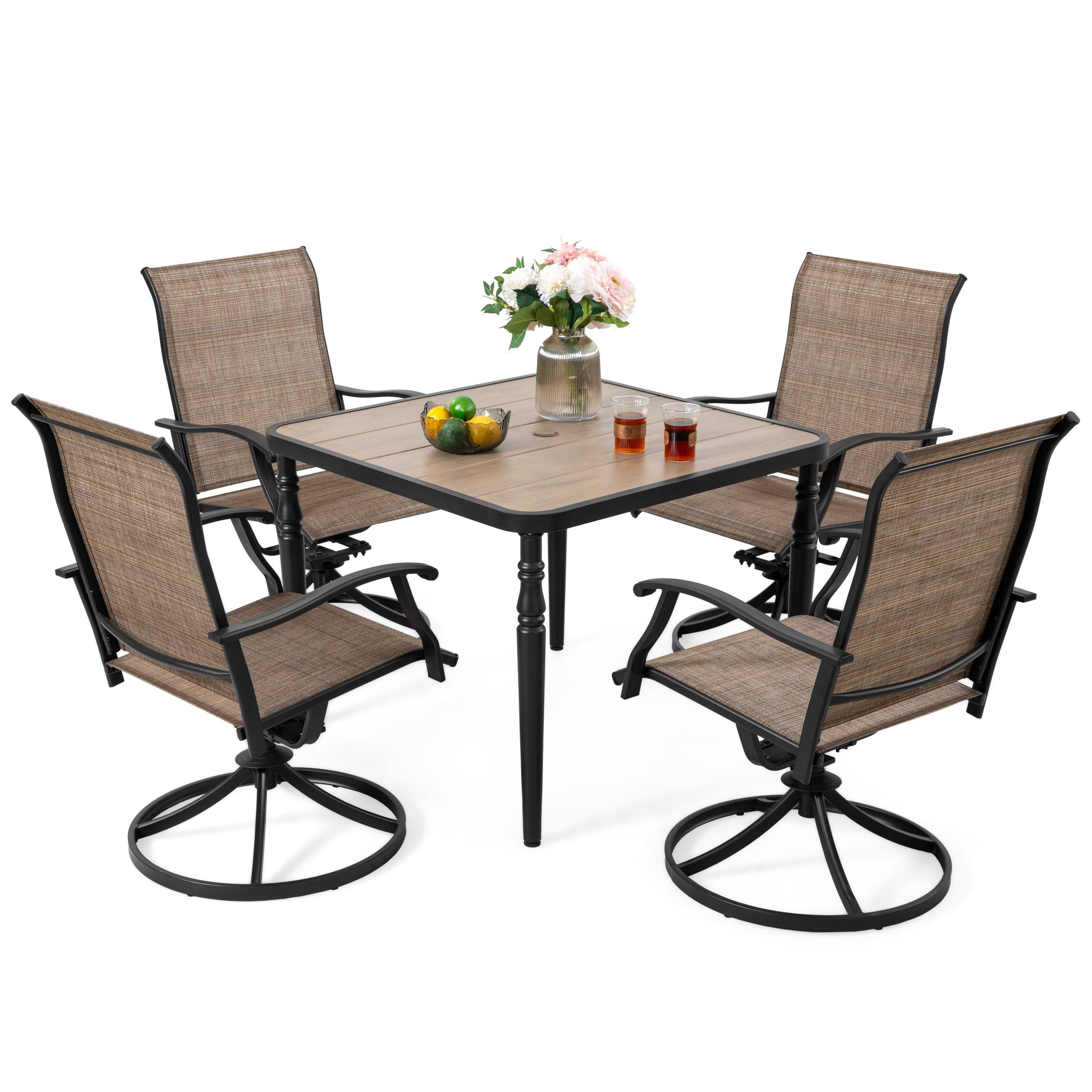 Alt View 10. Nuu Garden - 5-Piece Patio Outdoor Textilene and Metal Dining Set with Umbrella Hole - Brown and Black.