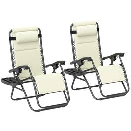 Outsunny - Zero Gravity Chairs Set of 2, Reclining Folding Zero Gravity Lounge Chair, Outdoor Lounge Chairs with Cushion, Headrest - Cream White