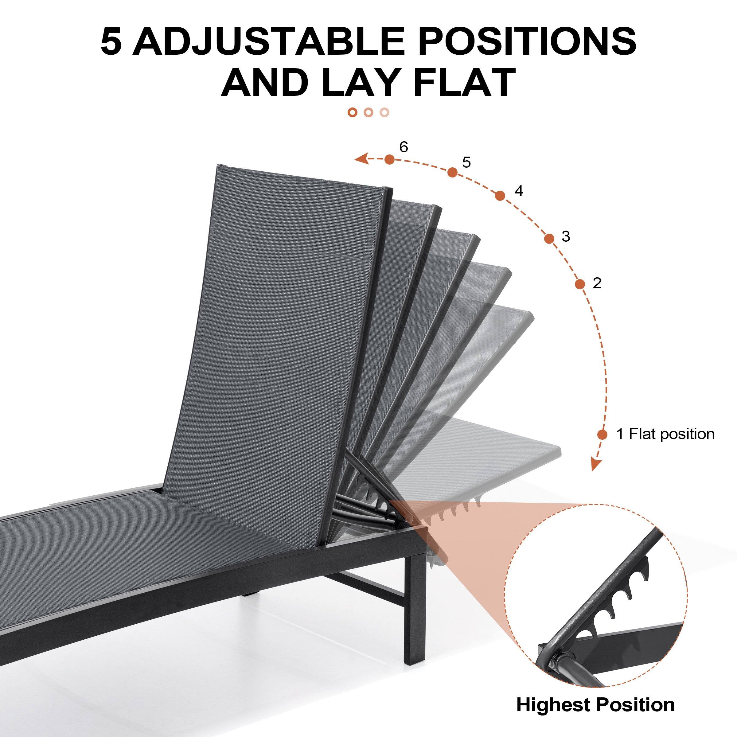 5 Adjustable Positions and Lay Flat

1 Flat position

Highest Position