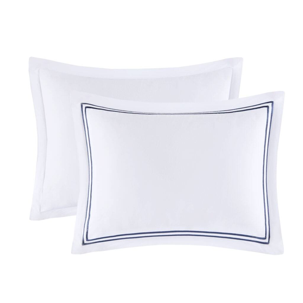 Alt View 4. Gracie Mills - Gracie Mills Mooney 500 Thread Count Embroidered Cotton Sateen Duvet Cover Set - White/Navy.