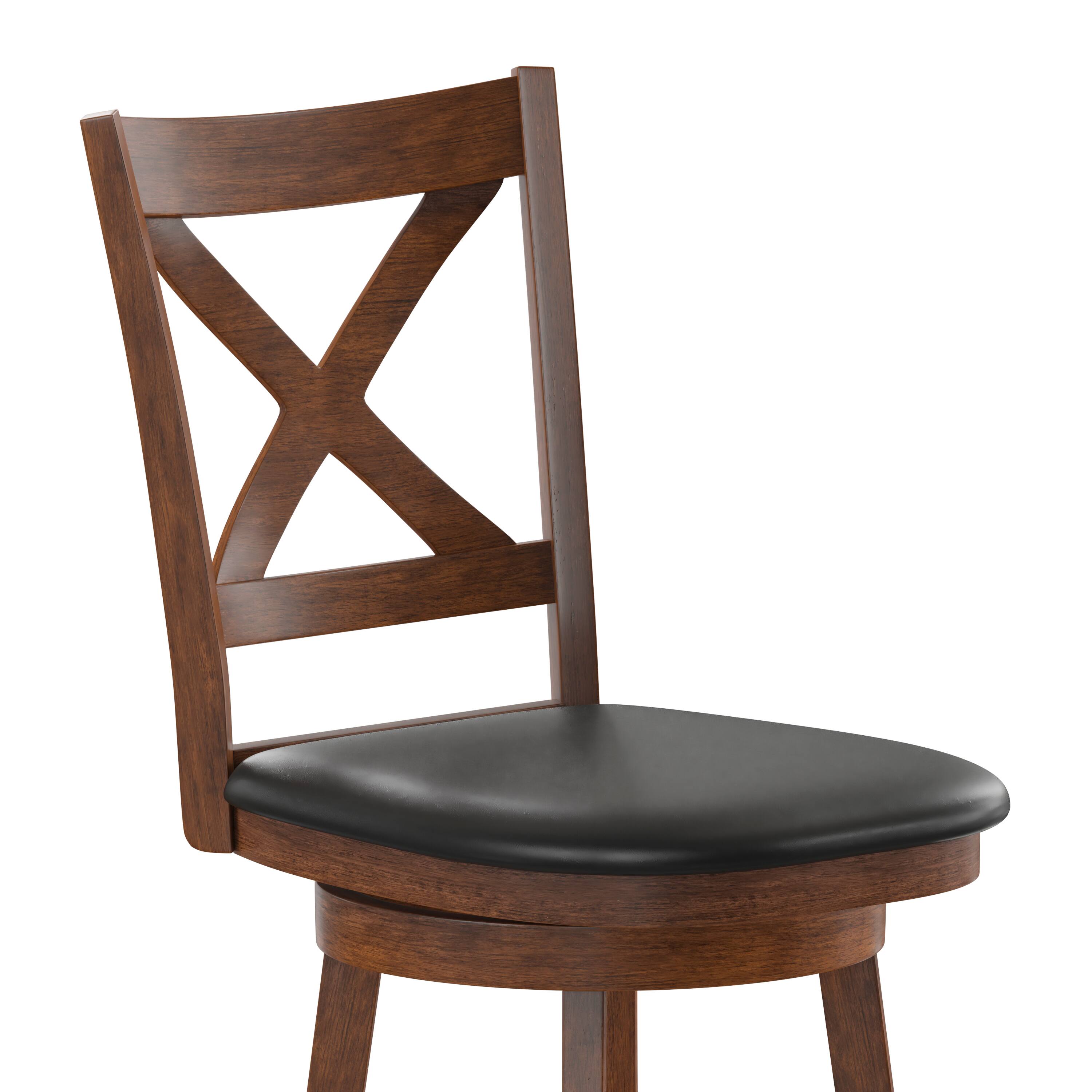 Alt View 10. Emma + Oliver - Luc Wooden Crossback Pub Style Barstool with Padded Faux Leather Swivel Seat - Black Vinyl/Antique Oak Frame.