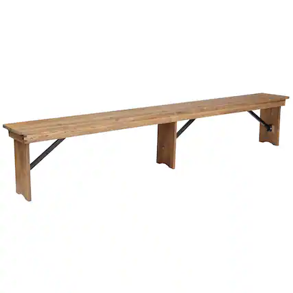 Front. Alamont Home - Hercules 8' x 12" Antique Rustic Solid Pine Folding Farm Bench with 3 Legs - Antique Rustic.