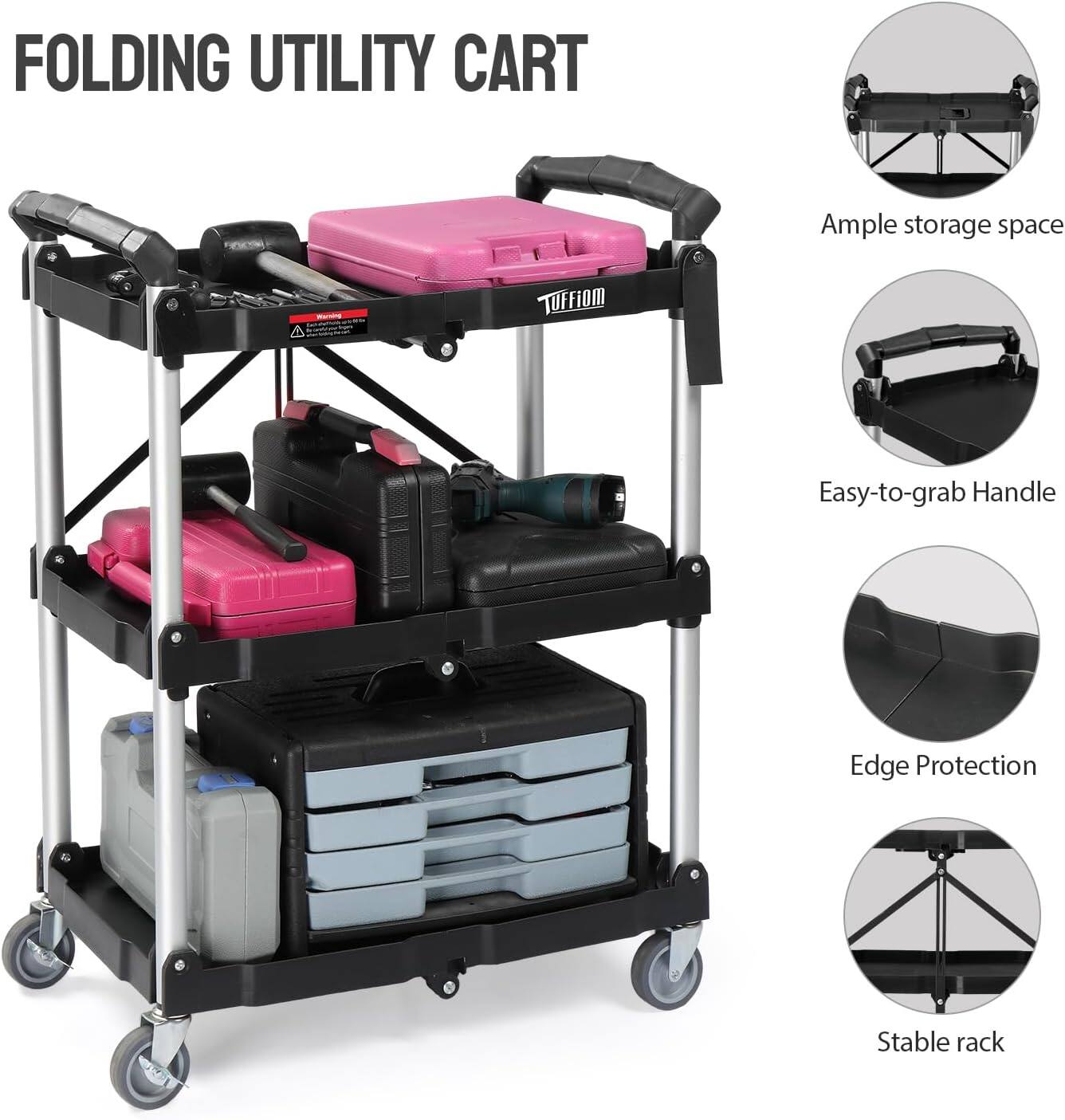 FOLDING UTILITY CART

- Ample storage space
- Easy-to-grab Handle
- Edge Protection
- Stable rack