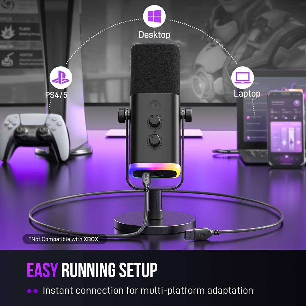 Left. MOSZAR LLC - USB Gaming Microphone – RGB Condenser Mic with Quick Mute & Tripod Stand.