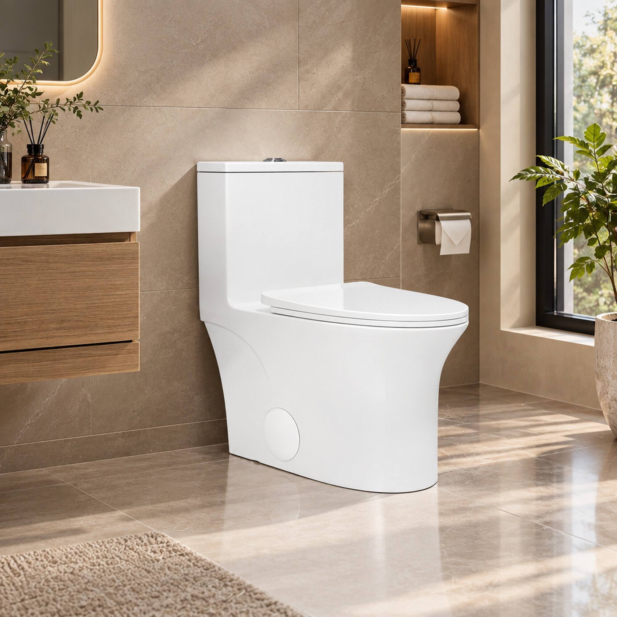 RYHNUYNE One Piece Toilet, Dual Flush Elongated Comfort Height Floor ...