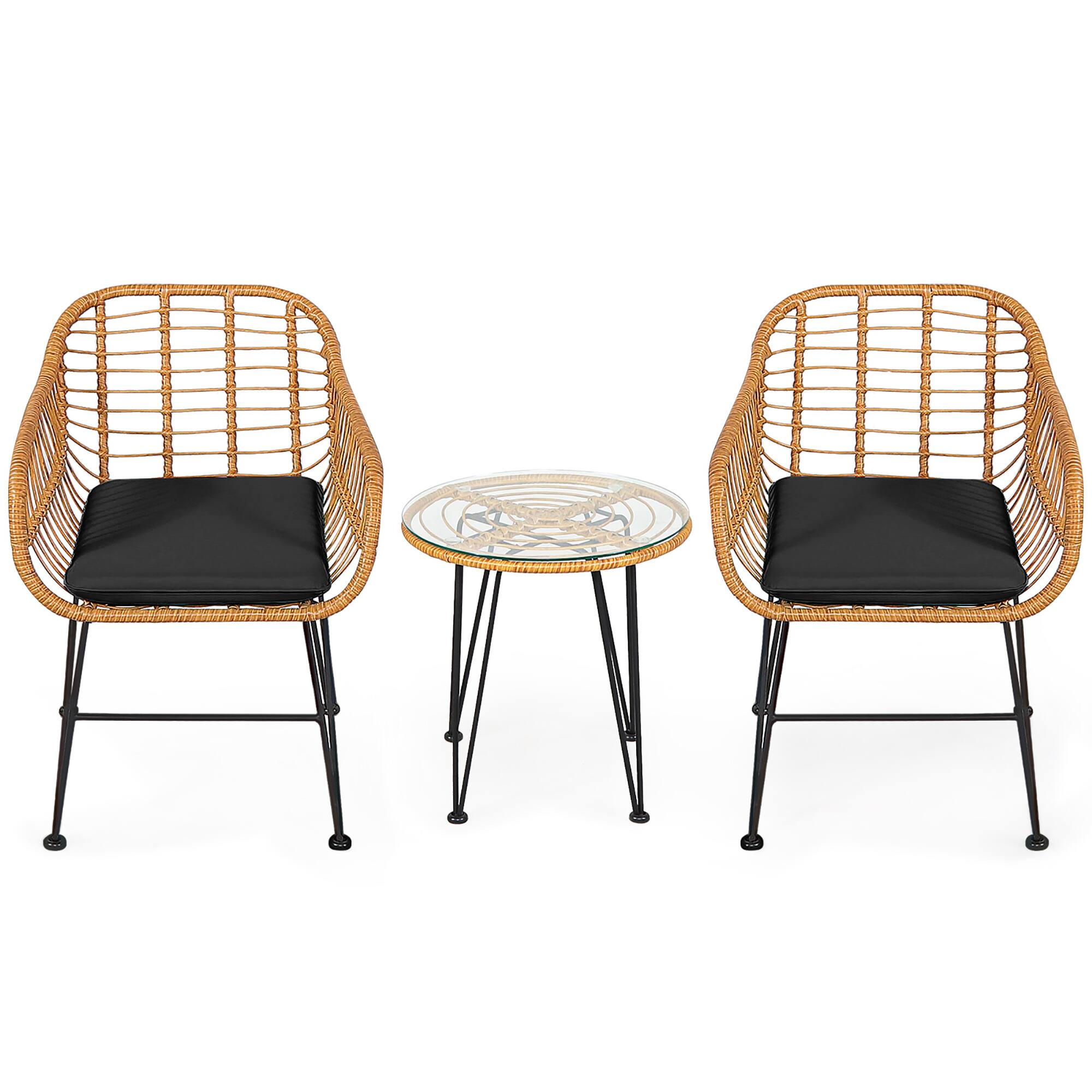 Alt View 1. Gymax - Gymax 3PCS Rattan Patio Bistro Set Conversation Furniture Set w/ Black Cushions - Black.