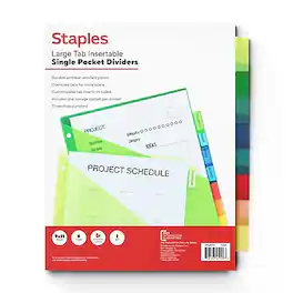 Staples - Large Tab Plastic Insertable Pocket Dividers, 8-Tabs - Multicolor