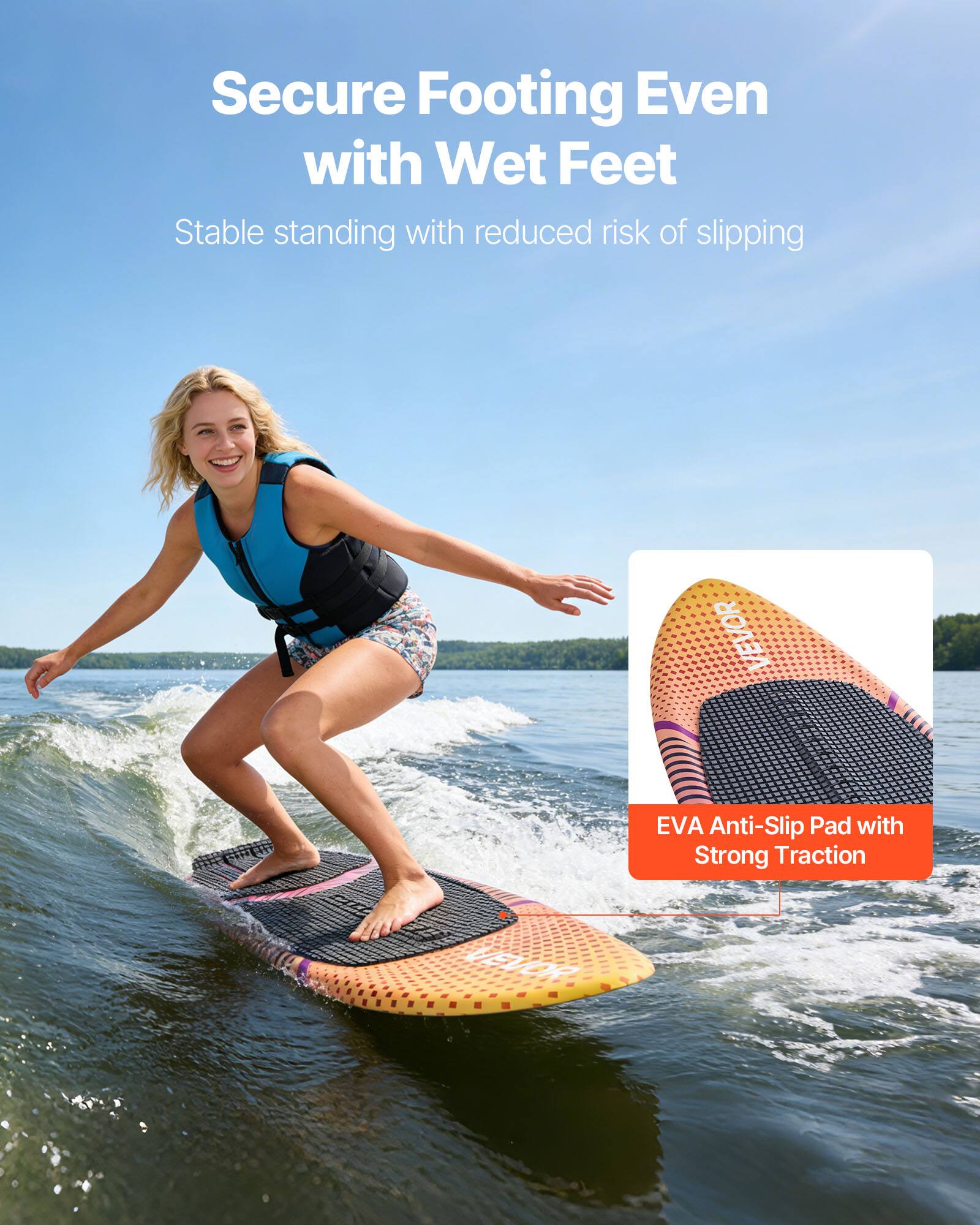Secure Footing Even with Wet Feet  
Stable standing with reduced risk of slipping  

VEVOR EVA Anti-Slip Pad with Strong Traction