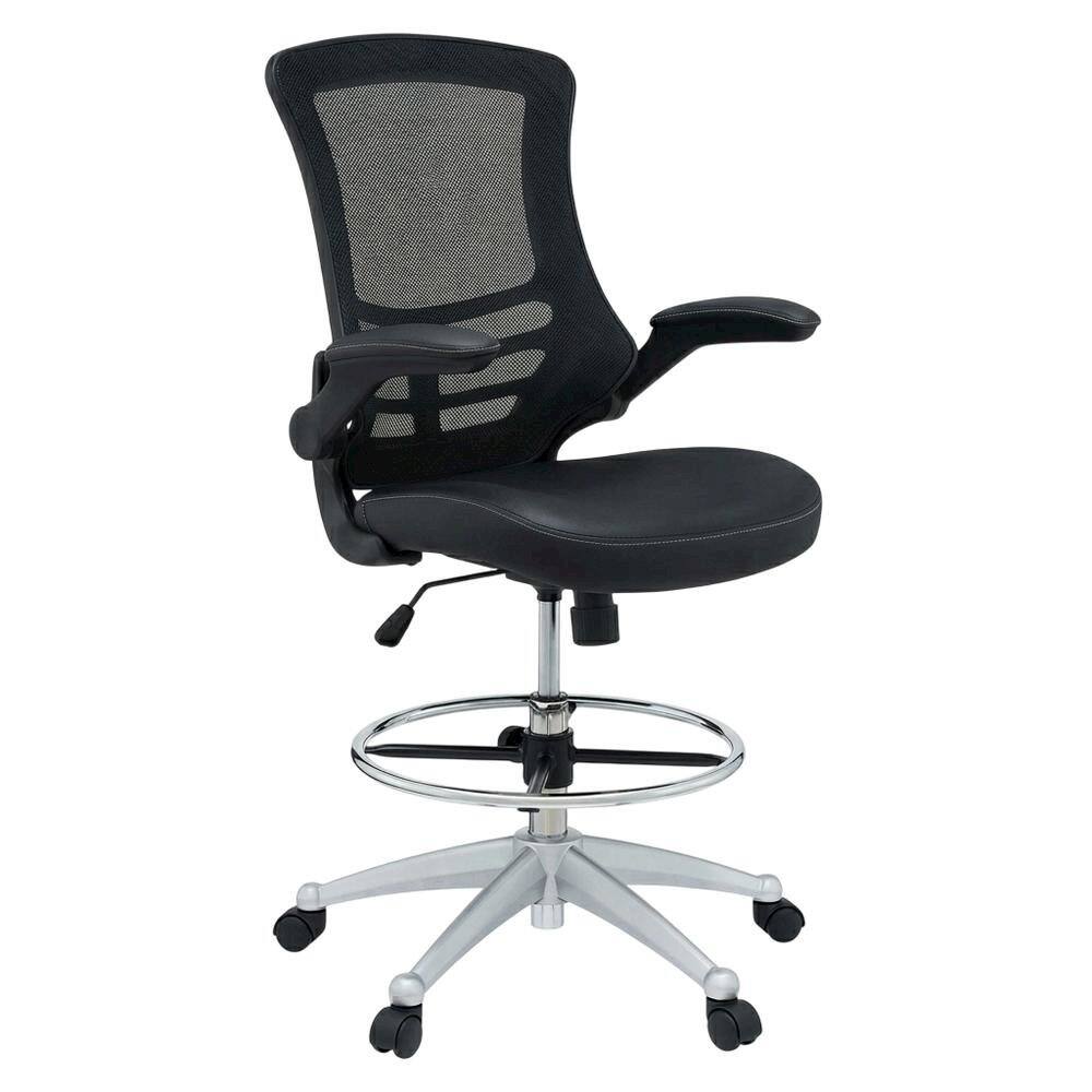 Left. FurniFact - Vinyl Drafting Chair with Armrests and Adjustable Height for Office Use - Black.