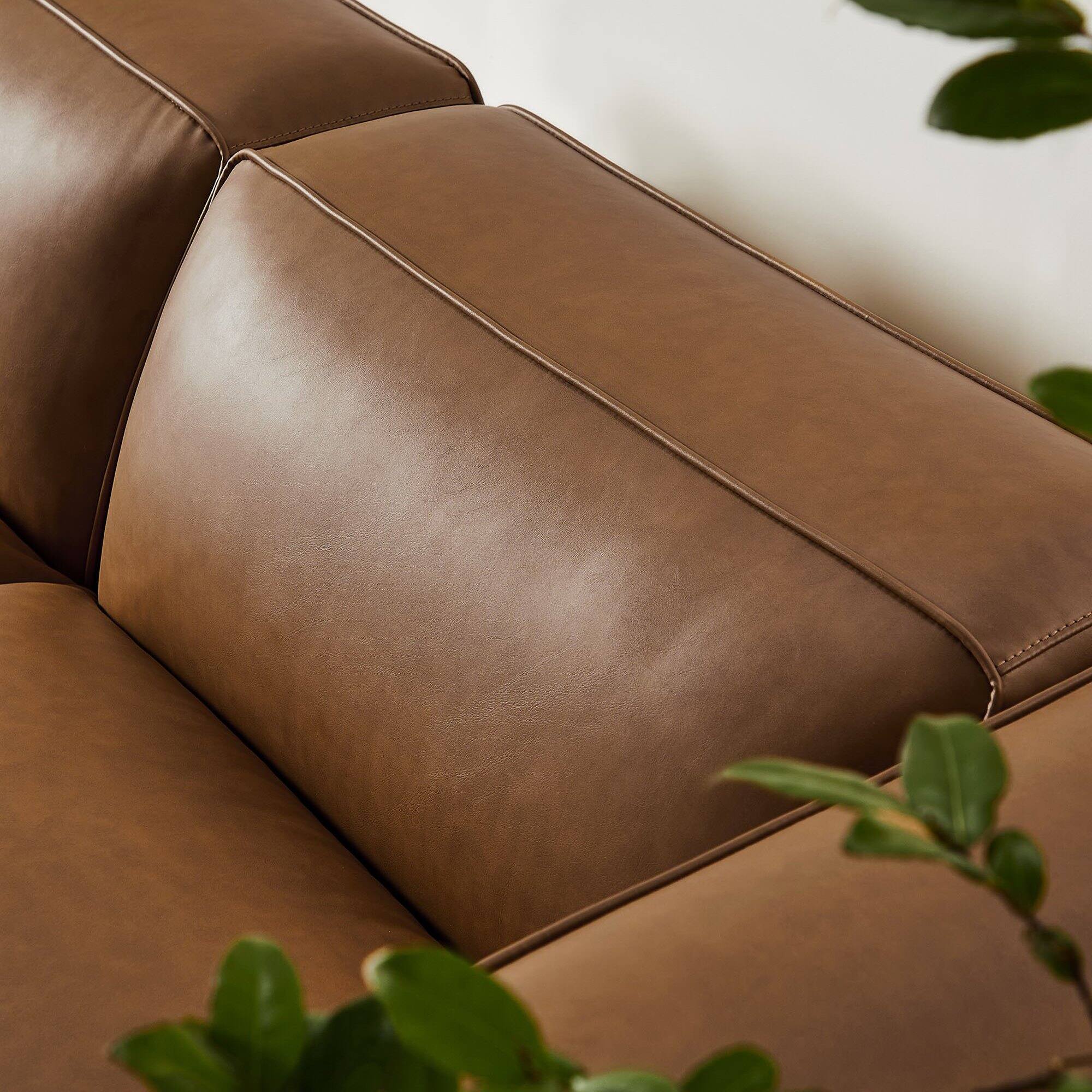 Alt View 7. Modway - Auren 3-Piece Upholstered Vegan Leather Modular Loveseat with Ottoman by Modway - Coffee.