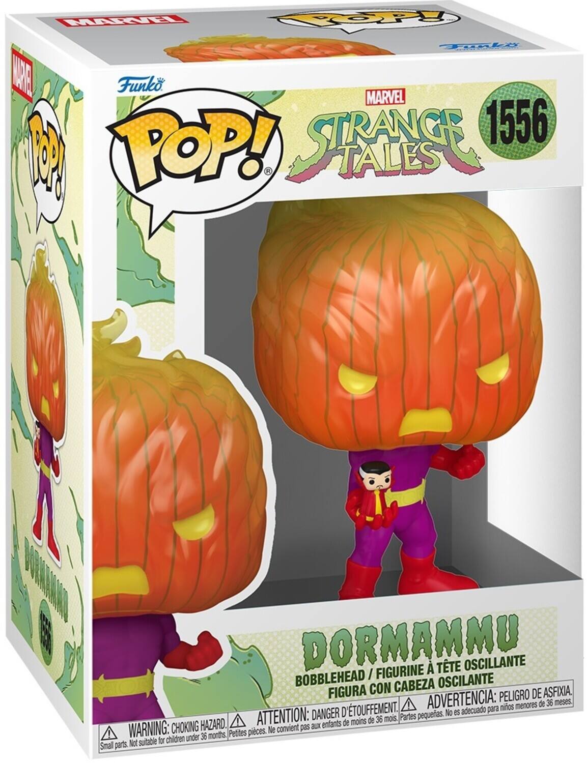 MARVEL POP! STRANGE TALES 1556  
DORMAMMU  
BOBBLEHEAD / FIGURINE À TÊTE OSCILLANTE / FIGURA CON CABEZA OSCILANTE  
WARNING: CHOKING HAZARD. Small parts. Not suitable for children under 36 months.  
ADVERTENCIA: PEQUEÑAS PIEZAS. NO ES ADECUADO PARA NIÑOS MENORES DE 36 MESES.  
ATTENTION: DANGER D'ÉTOUFFEMENT. Petites pièces. Ne convient pas aux enfants de moins de 36 mois.