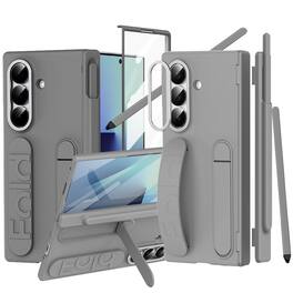 Dteck - For Samsung Galaxy Z Fold8 Ultra Case Built-in Screen Protector Shockproof Pen Slot Silicone Wristband Hinge Cover+Pen - Gray