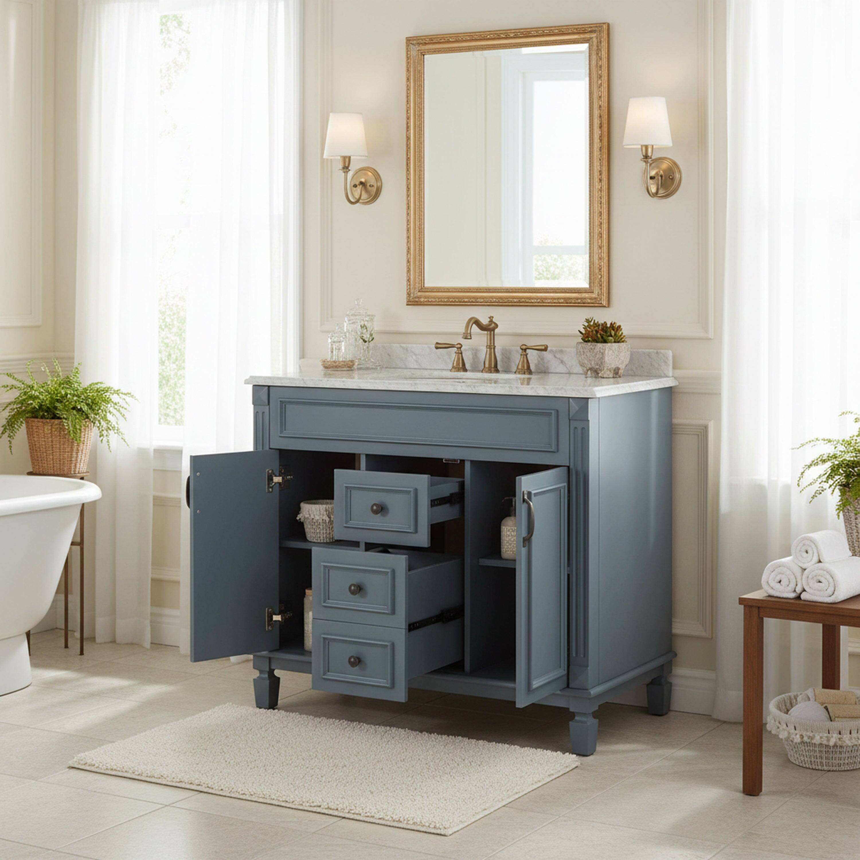 Alt View 1. Boyel Living - 36 Inch Modern Bathroom Vanity Cabinet Only with Soft Closing Doors and DrawersBlue - Blue.
