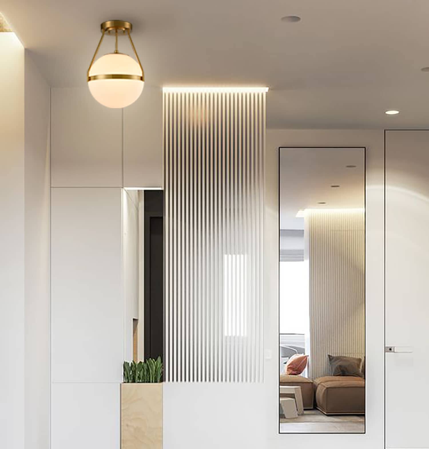 Left. MOOSE - Gold Globe Semi Flush Ceiling Light - Gold.