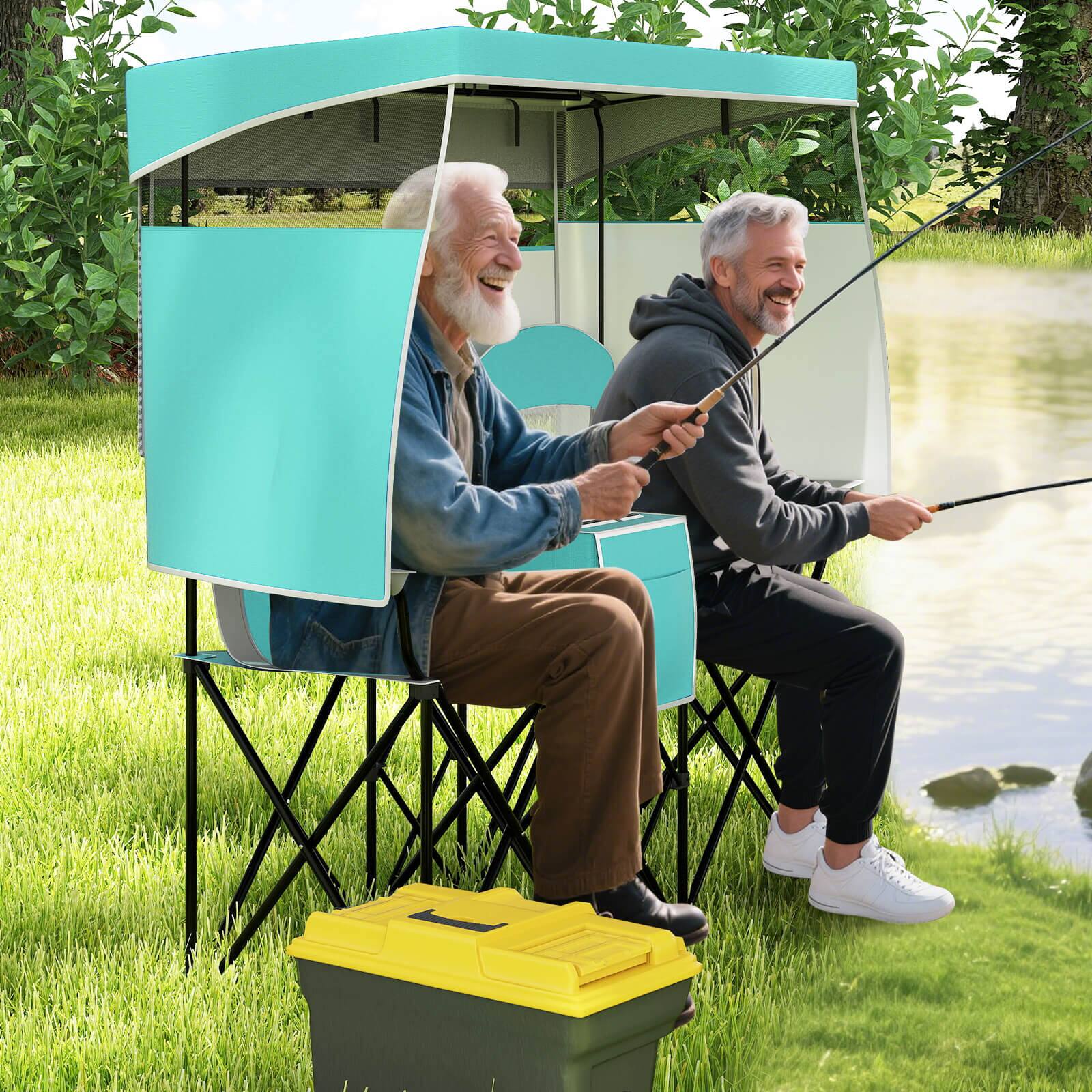Alt View 3. Costway - Costway Double Beach Chair with Adjustable Canopy Oversized Folding Camping Chair - Turquoise.