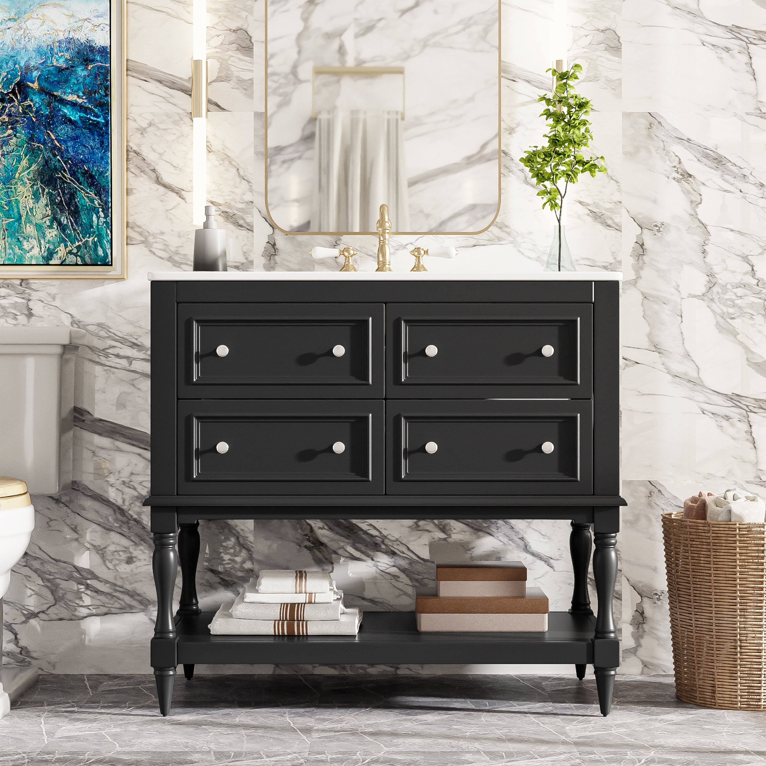 Alt View 1. Boyel Living - 36 Inch Modern Bathroom Vanity with Ceramic Sink Four Drawers Two Cabinets Black - Black.