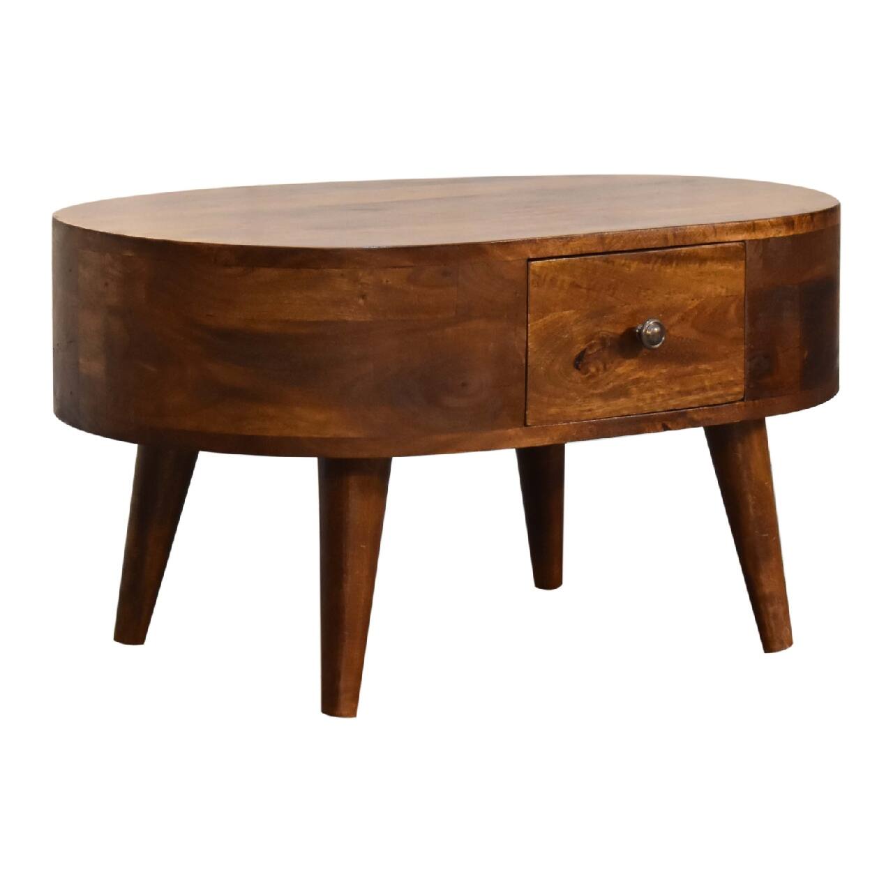 Left. Artisan Furniture - Artisan Furniture Solid Wood Mini Chestnut Rounded Coffee Table, 2 Drawers, Brown - Brown.