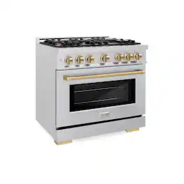ZLINE - Autograph 36 in. Select Dual Fuel Satin Steel Range w/ 6 Burners & Bronze Accents (HDRSZ-36-CB) - Stainless Steel