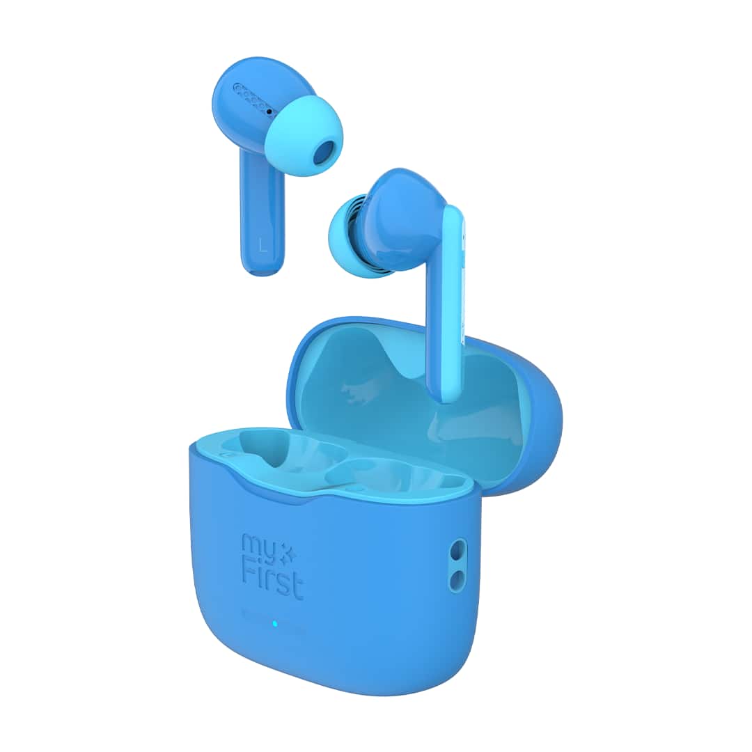 myFirst - CareBuds - Kids Wireless Earbuds with 85dB Volume Limit, Built-in Mic, 6 Ear Tips - Blue