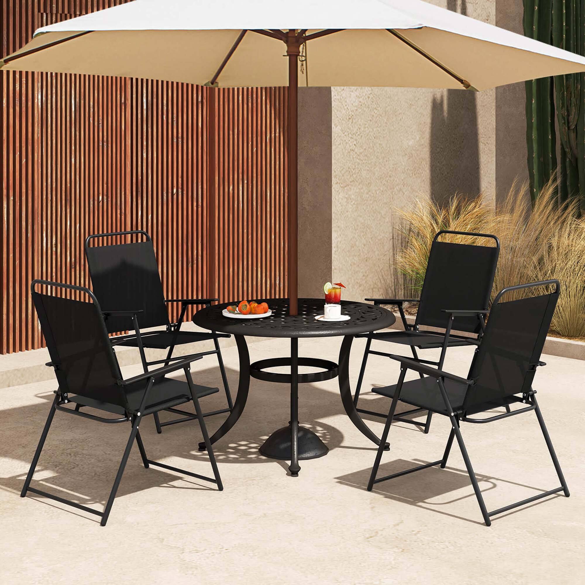 Alt View 4. Costway - 2pcs Patio Folding Sling Chairs Dining Armrest Backrest Outdoor Portable - Black.