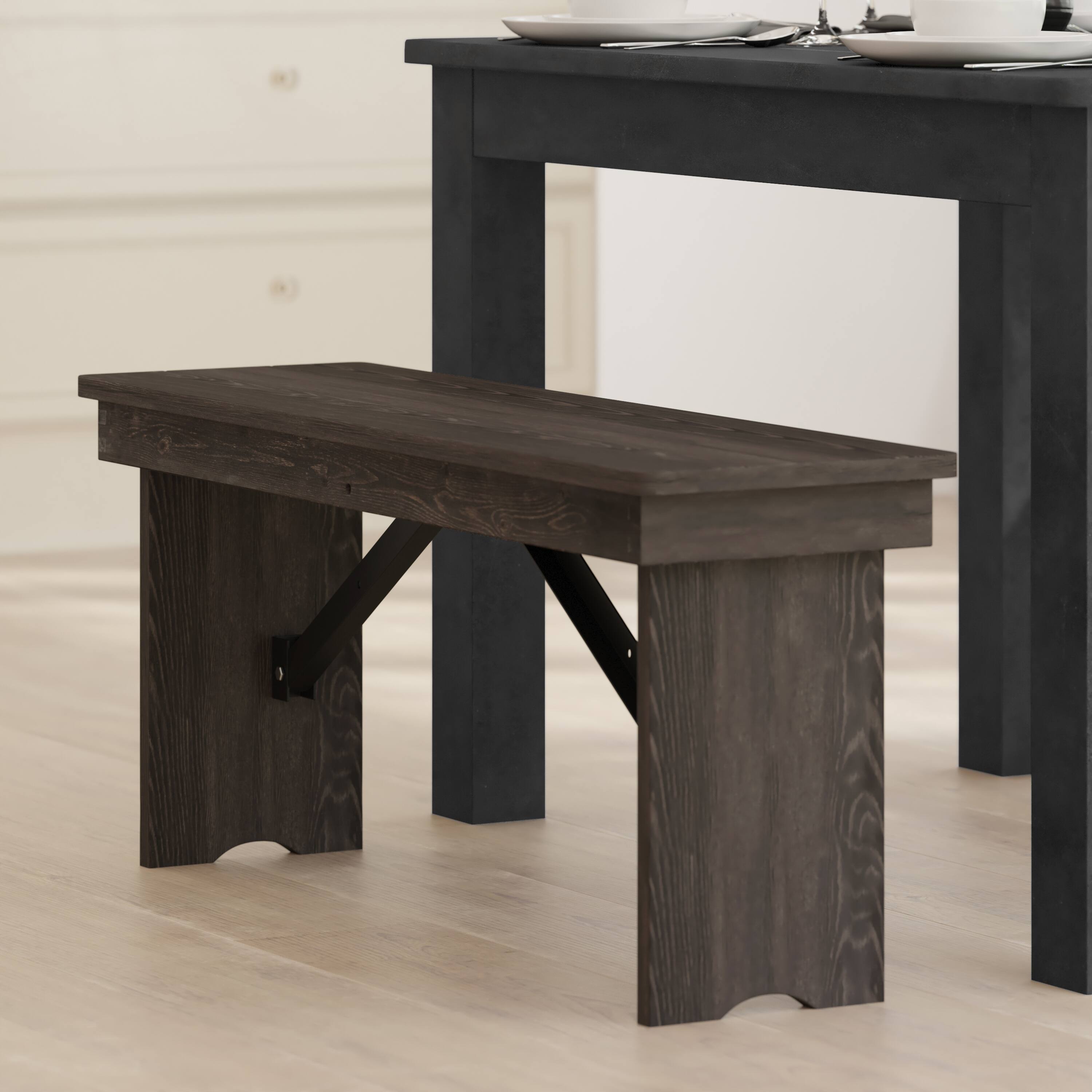 Alt View 1. Emma + Oliver - 40" x 12" Antique Rustic Solid Pine Folding Farm Bench - Portable Bench - Mahogany.