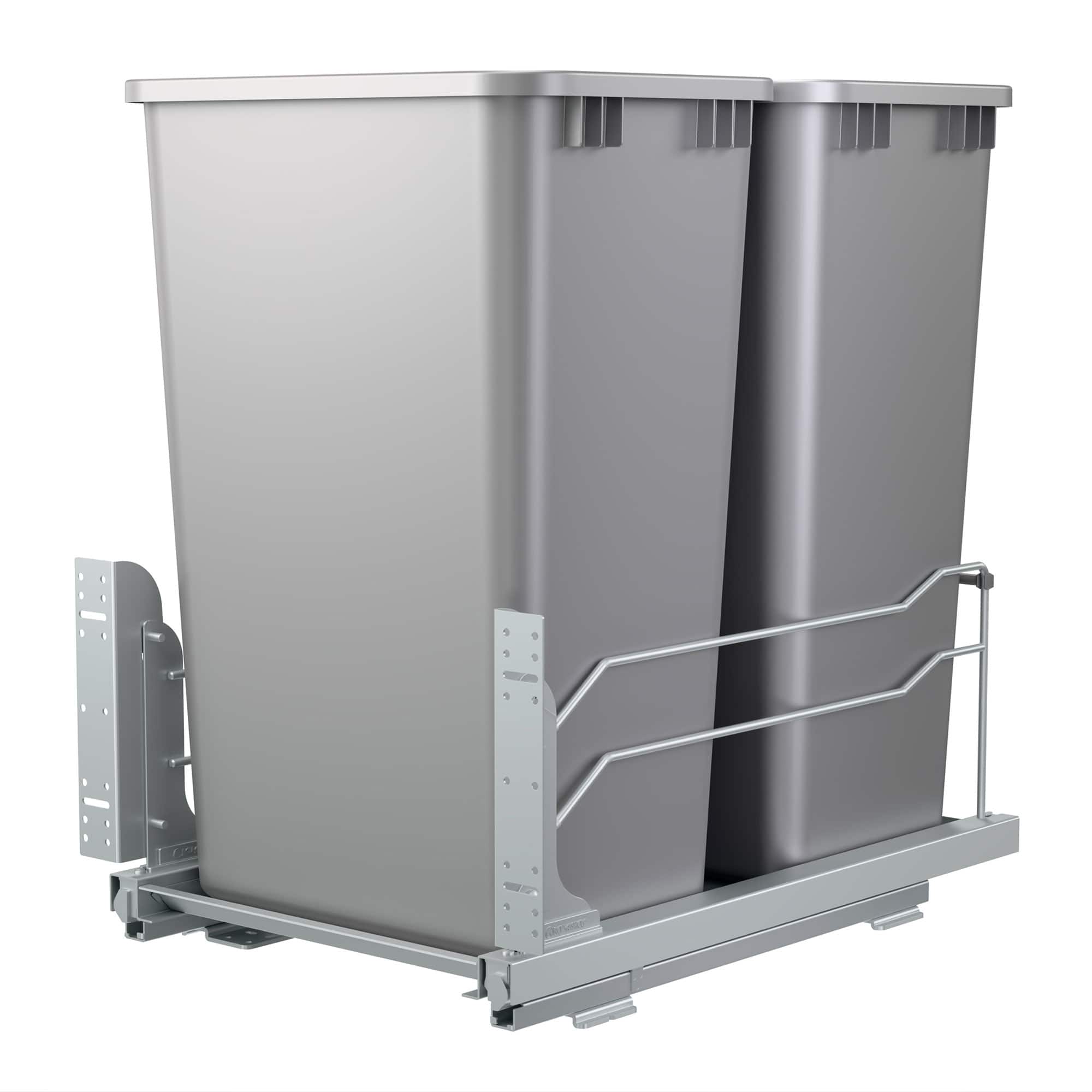 Photos - Waste Bin Modern Rev-A-Shelf - Double Pullout Trash 50 qt. with Soft-close, 53WC-2150SCDM-217 - Metallic Silver 53WC-2150SCDM-217