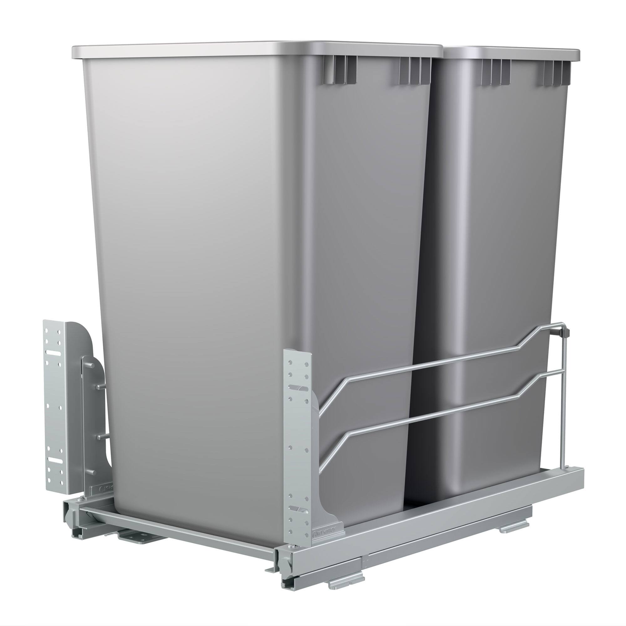 Rev-A-Shelf - Double Pullout Trash 50 qt. with Soft-close, 53WC-2150SCDM-217 - Metallic Silver