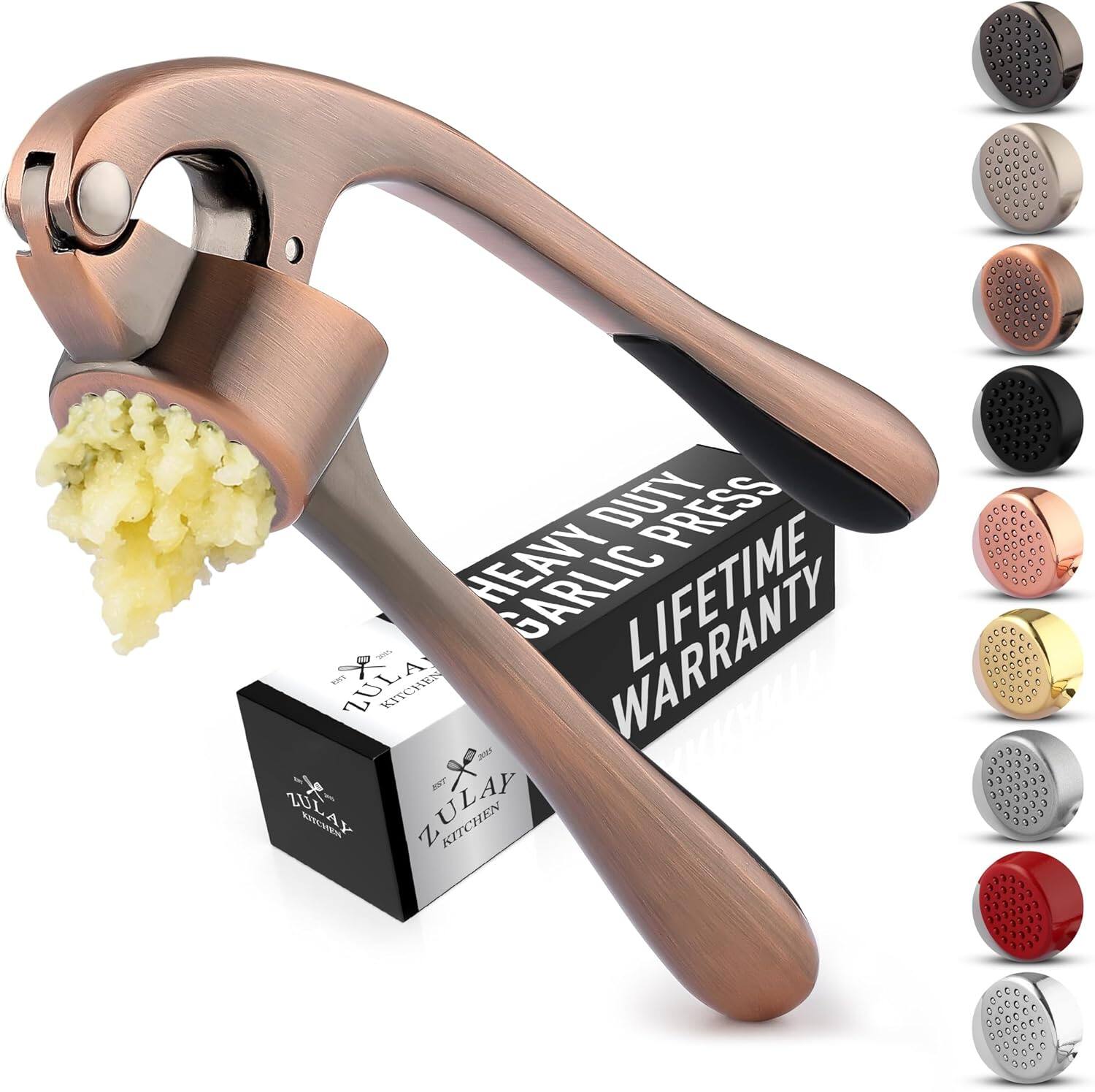 Zulay Kitchen - Premium Garlic Press - Durable Garlic Masher with Soft, Easy to Squeeze Handle - Copper