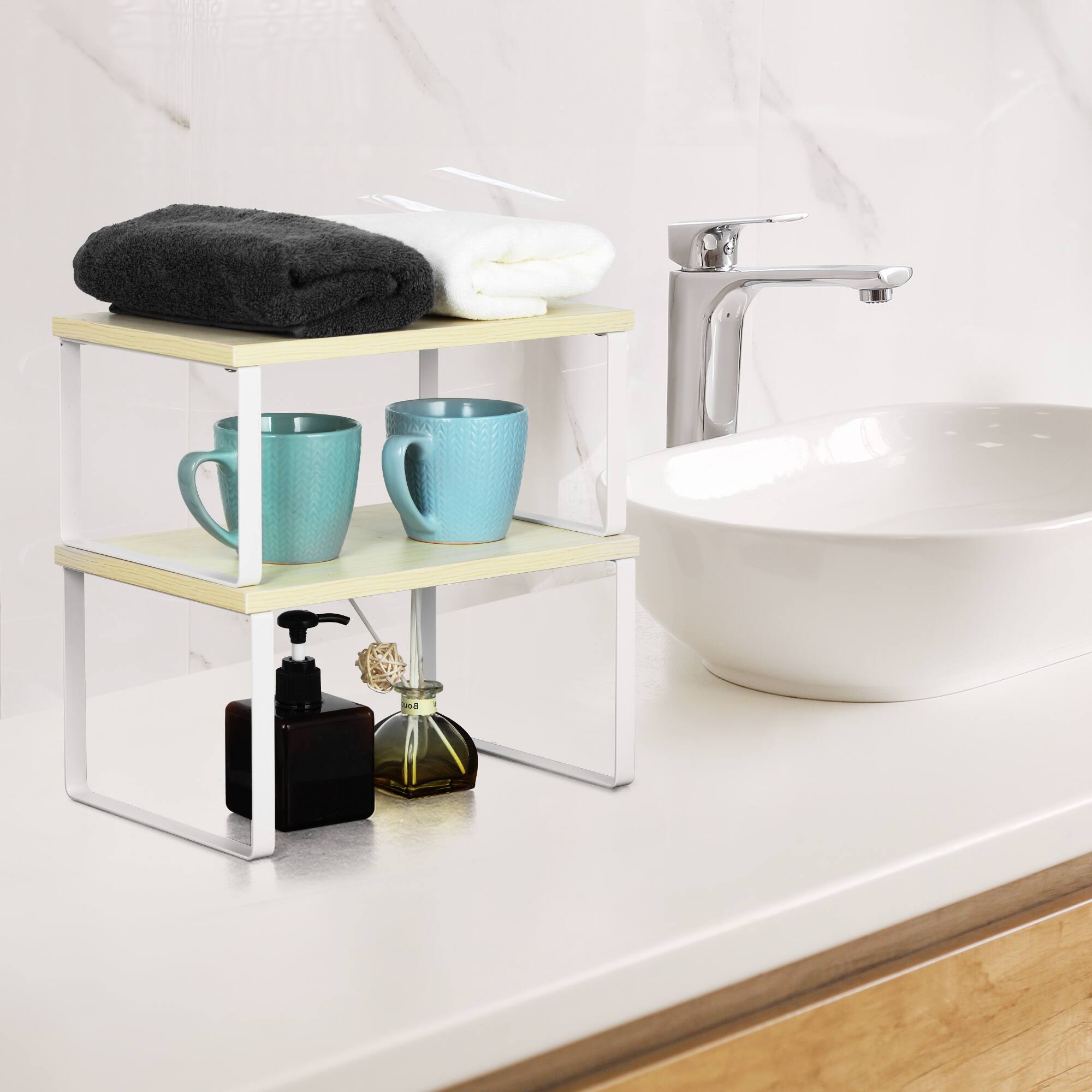 Back. Oumilen - Adjustable MDF Spice Rack Organizer, White 2-Pack - White.