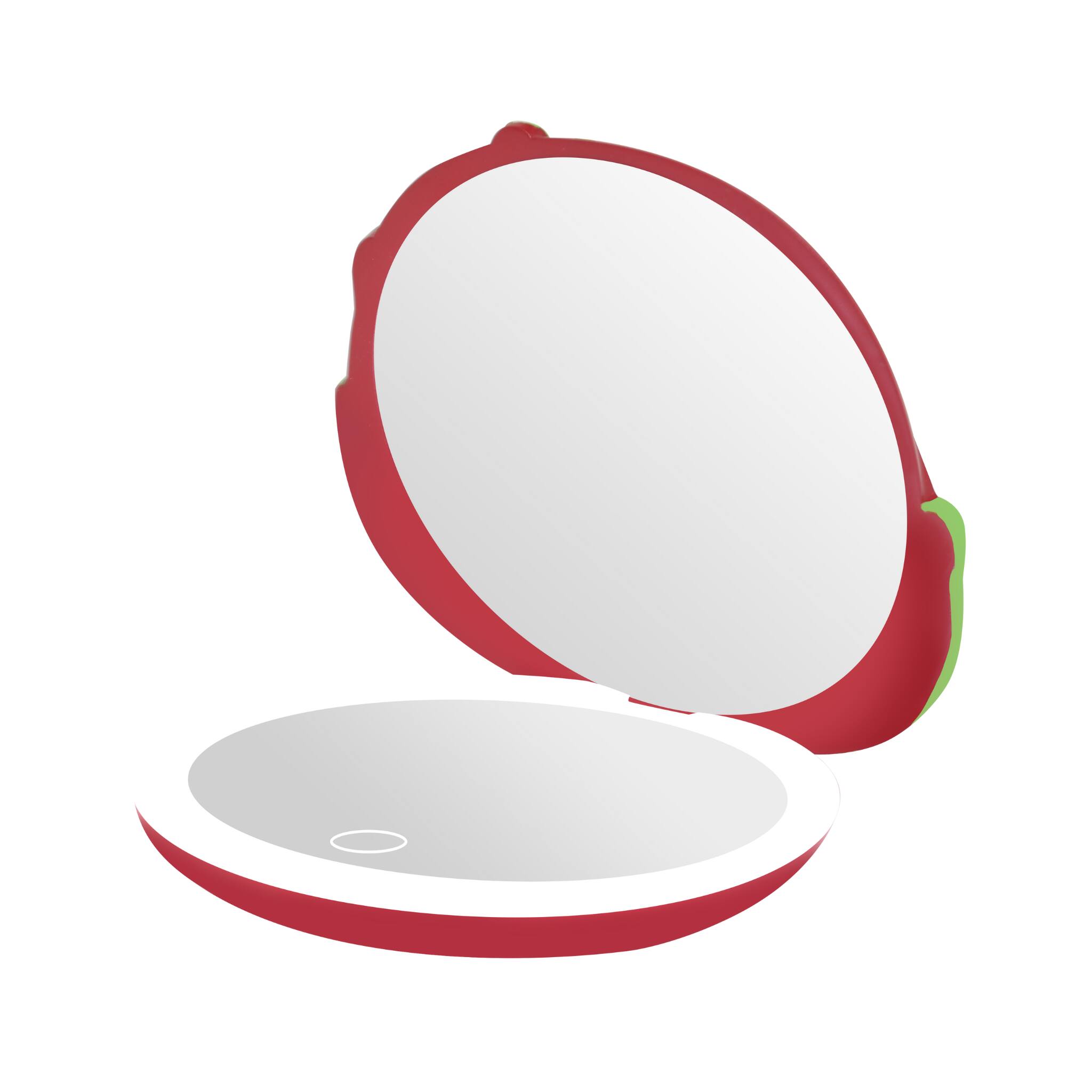 Angle. Impressions Vanity Co. - Evil Queen Poison Apple LED Figural Compact Mirror - Red.