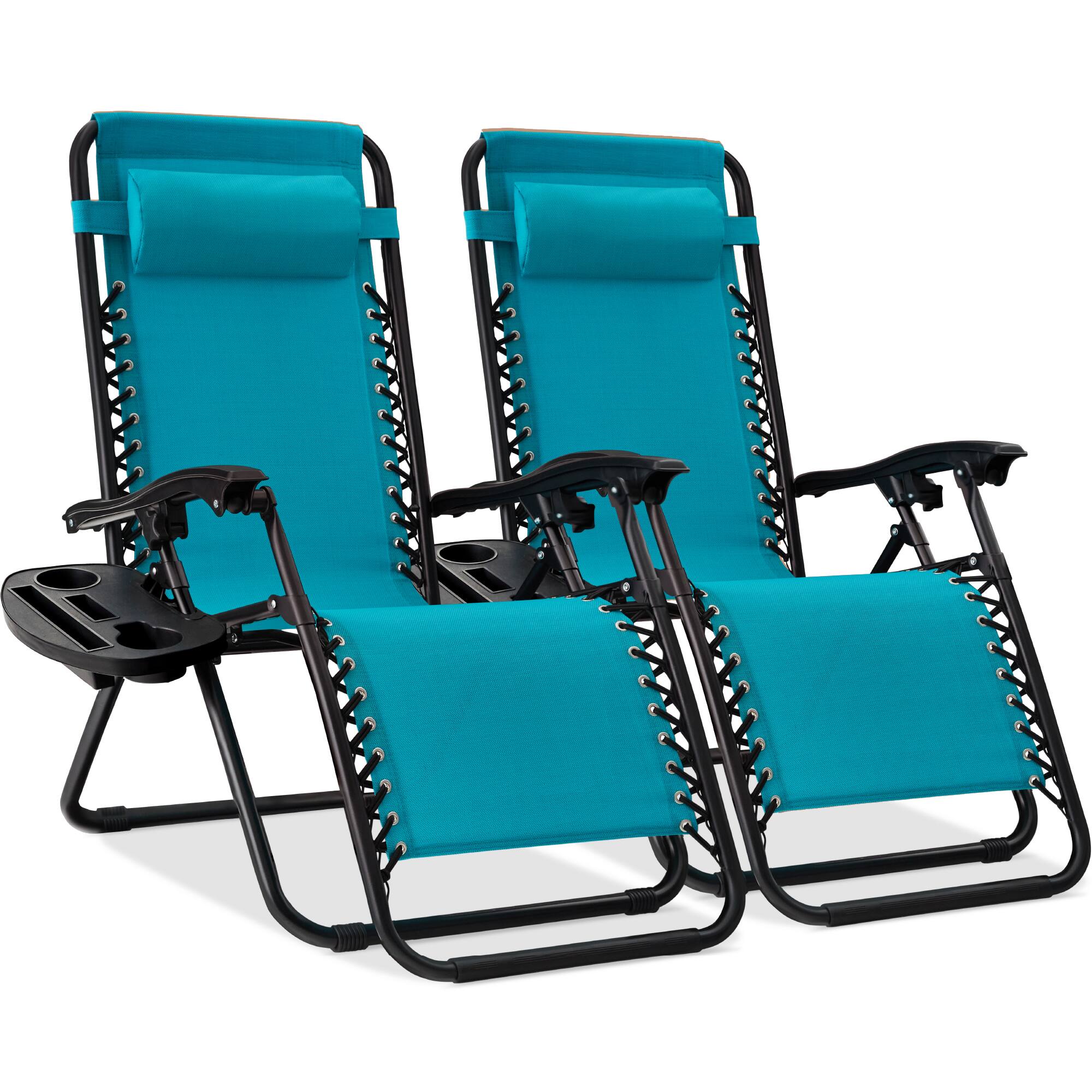 Best Choice Products - Set of 2 Zero Gravity Lounge Chair Recliners for Patio, Pool w/ Cup Holder Tray - Peacock Blue