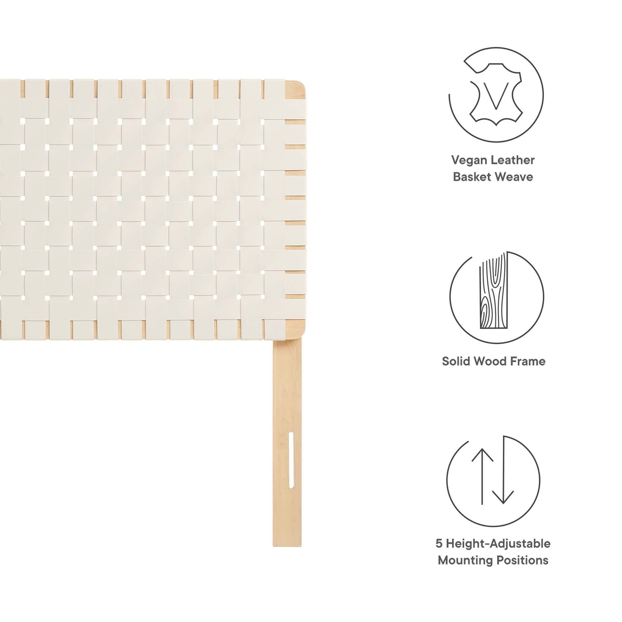 Vegan Leather Basket Weave  
Solid Wood Frame  
5 Height-Adjustable Mounting Positions