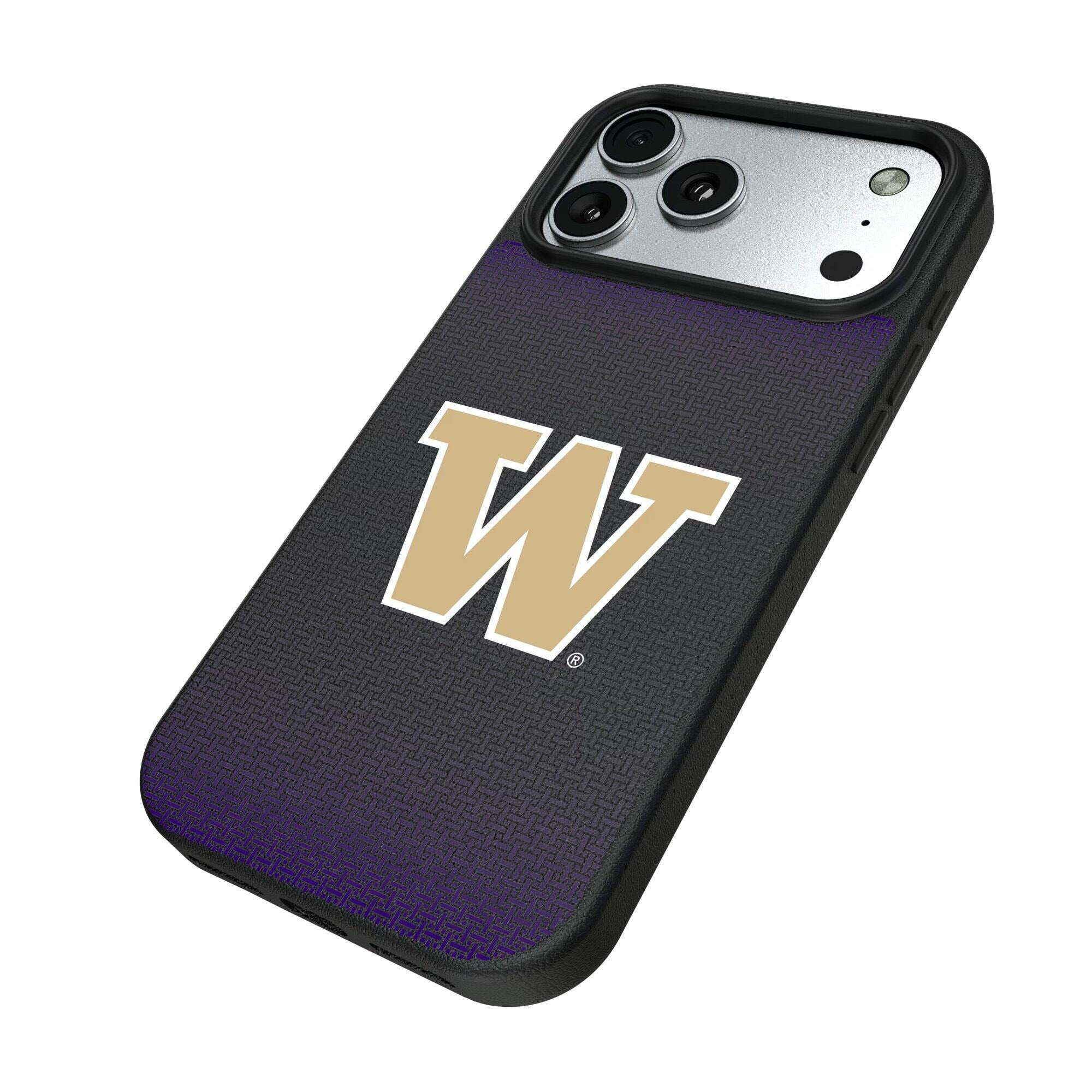 Alt View 1. Keyscaper - Washington Huskies Linen Logo iPhone Magnetic Bump Case - 15 - Black.